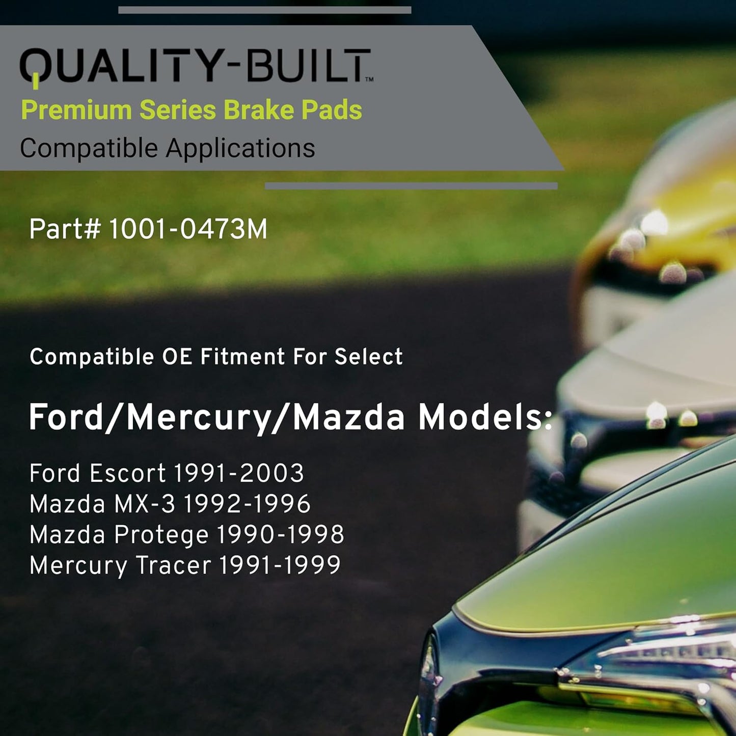 Premium Semi-Metallic Front Brake Pads (1001-0473M) Compatible with Ford Escort 1991-2003, Mazda MX-3 1992-1996, Mazda Protege 1990-1998, Mercury Tracer 1991-1999