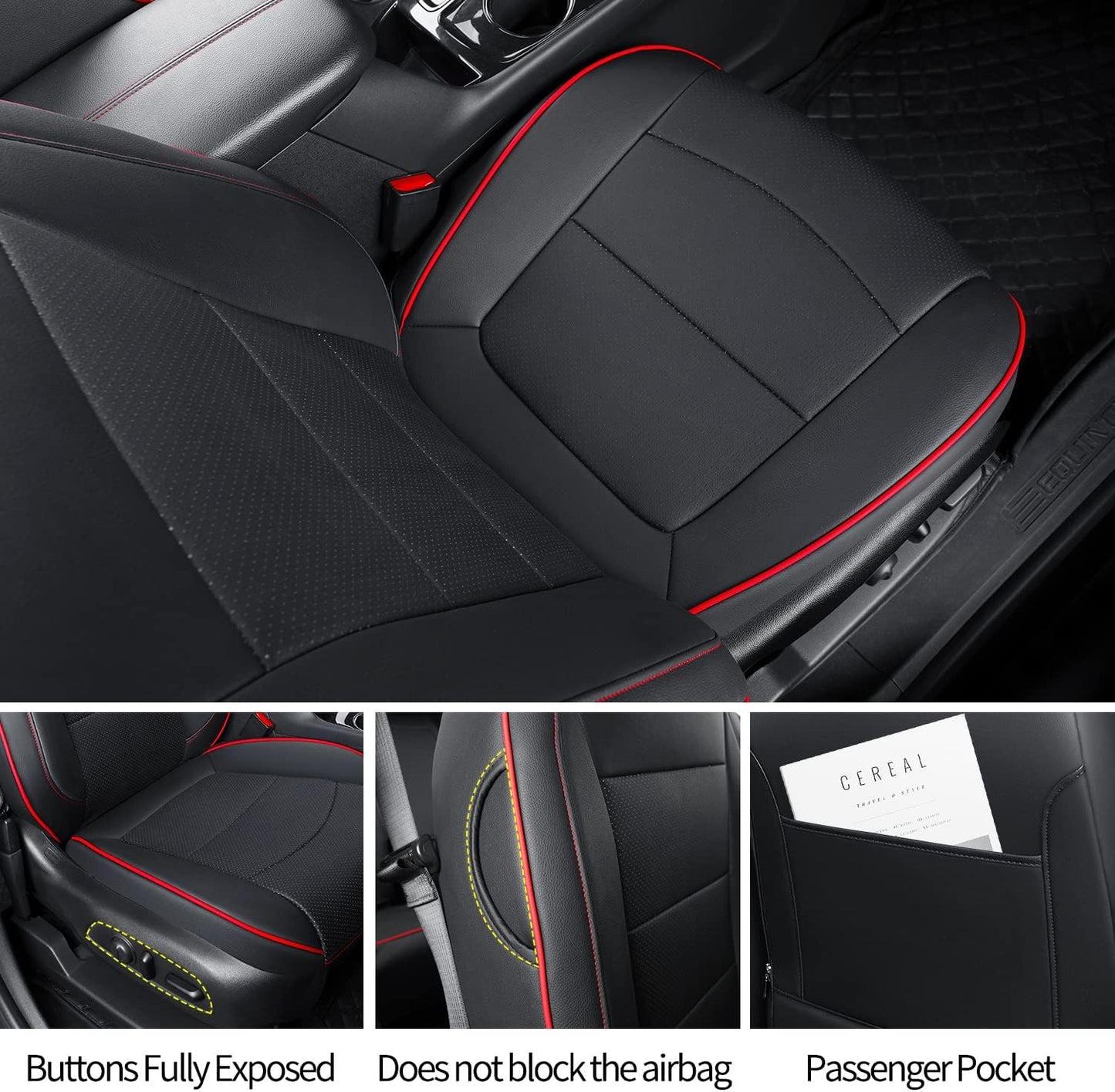 RISINGSTAR Terrain Seat Covers, fit for 2018-2024 GMC Terrain SUV with Rear Split Seats, Water Proof Faux Leather(Full Set, Black&Red)