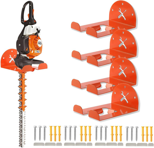 Upgraded Trimmer Rack Wall Mount - 8" Heavy Duty Weed Eater Hanger for Garage Wall Bracket, Garden Power Tool Holder Organizer Hooks for Grass Trimmer, Hedge Trimmer, Leaf Blower and Chainsaw, 4 Pack