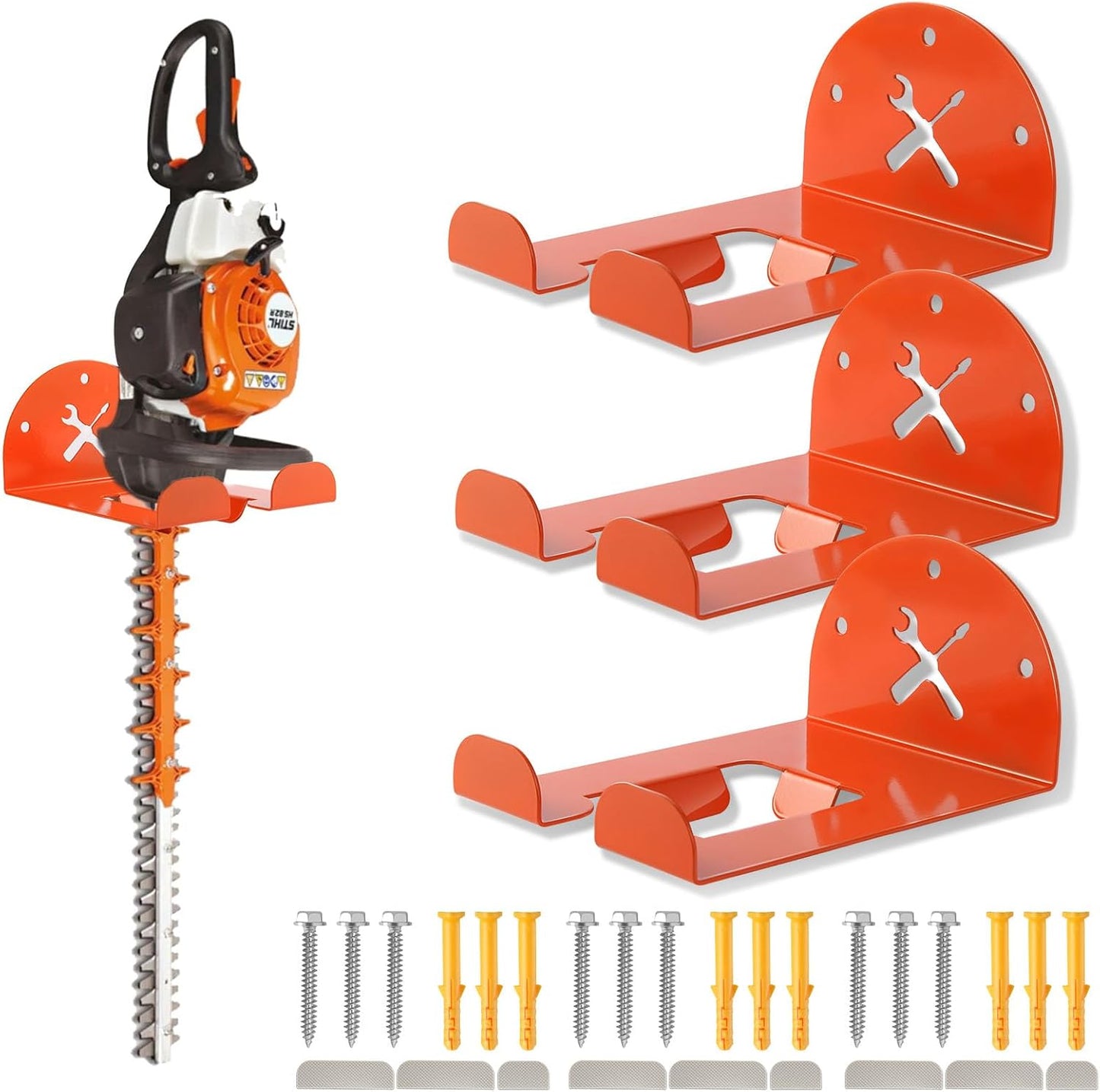 Upgraded Trimmer Rack Wall Mount - 8" Heavy Duty Weed Eater Hanger for Garage Wall Bracket, Garden Power Tool Holder Organizer Hooks for Grass Trimmer, Hedge Trimmer, Leaf Blower and Chainsaw, 3 Pack