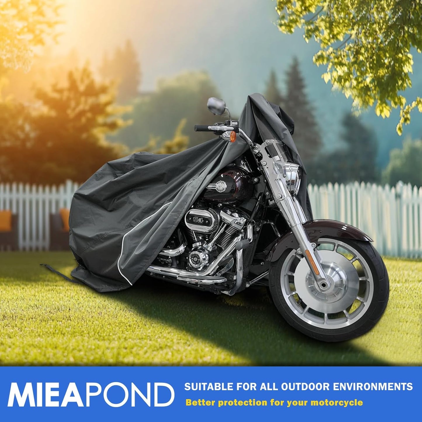 Motorcycle Cover for Cruiser Models Harley Davidson Iron 883, Fat Boy, Softail Slim, Softail Standard, Street Bob 114, Sport Glide, and Most Motorcycles - Waterproof Motorcycle Cover Outdoor Storage