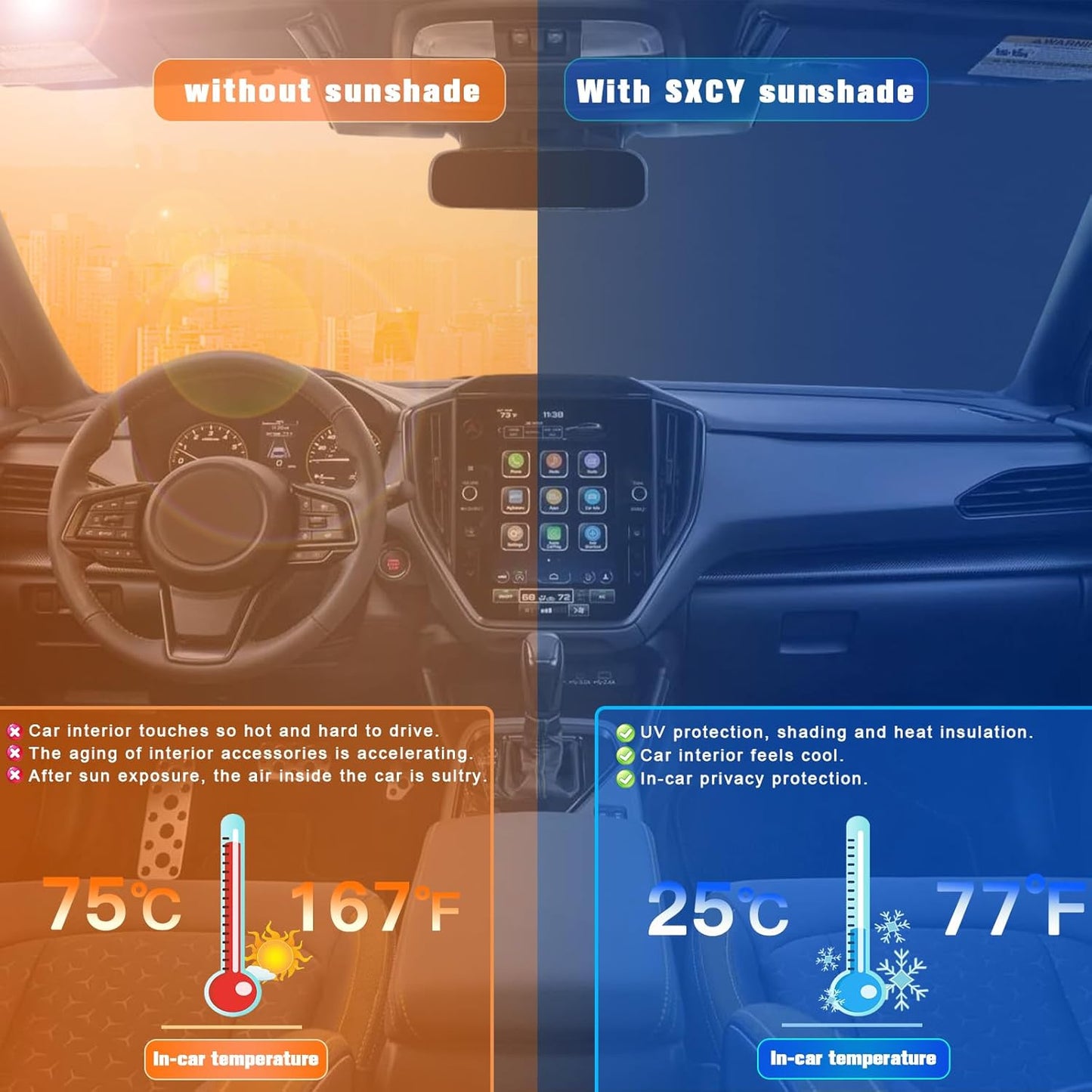 SXCY for 2024 2025 Subaru Crosstrek Windshield Sunshade 2024 2025 Crosstrek Premium, Sport, Limited Accessories 2024 2025 Subaru Crosstrek Sunshade Foldable Sun Shield 2025 Crosstrek Limited Sunshade