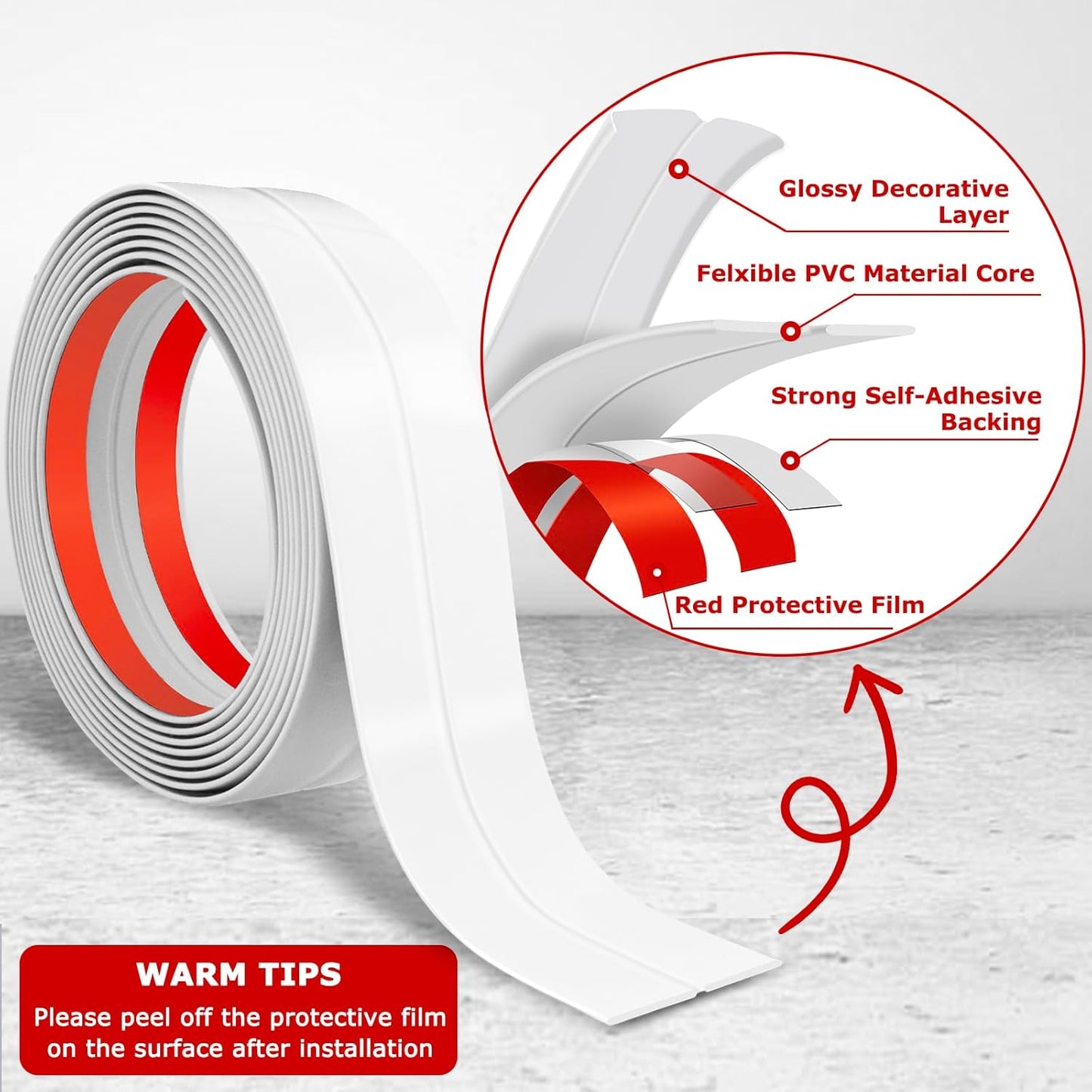 Flexible Wall Corner Protector Moulding Trim Peel and Stick Wall Corner Guards Edge Protector Self Adhesive Molding Trim Strip for Edge Ceiling (White, 1.6 in x 40 Ft)