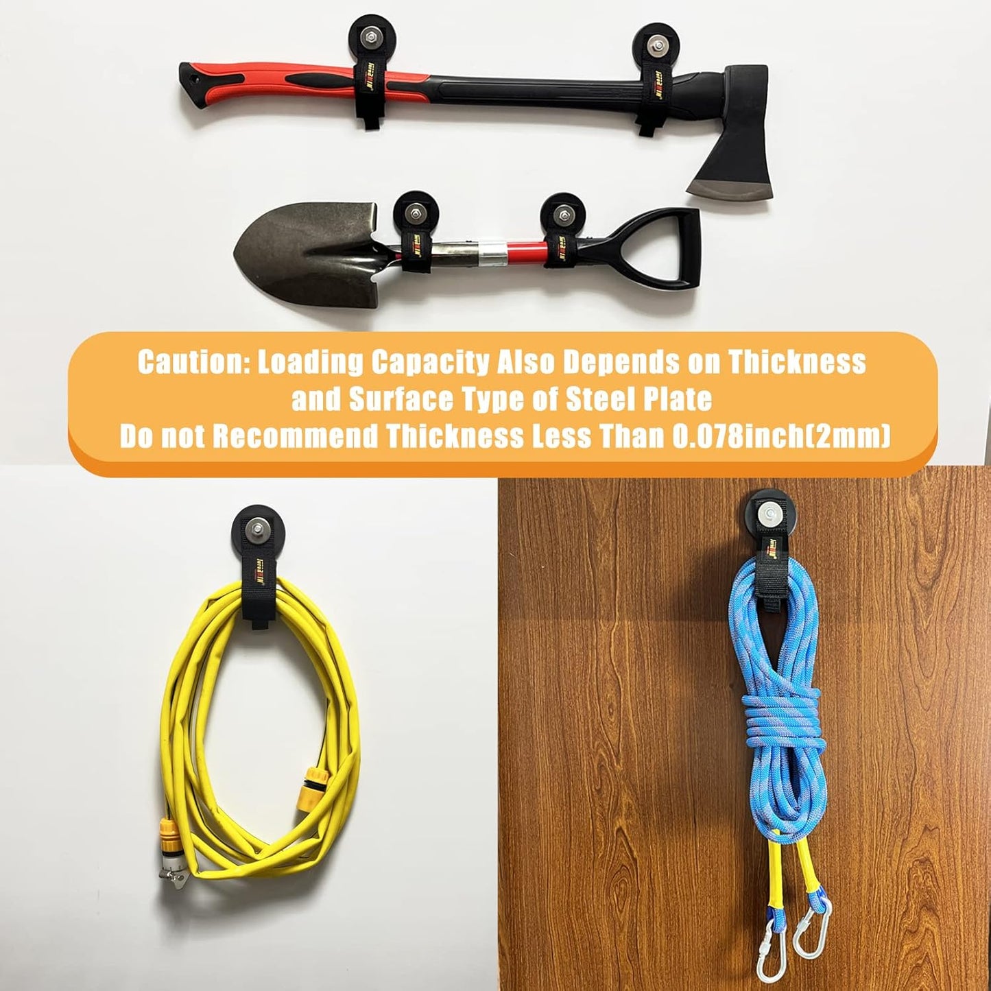 Heavy Duty Magnetic Hook, Magnetic Tool Holder, Magnetic Garage Hooks, Extension Cord Strap for Cable, Rope, Wire Storage in Garage,Workshop,RV,Pick-up(Dia.3.46" Magnet * 2Pcs)