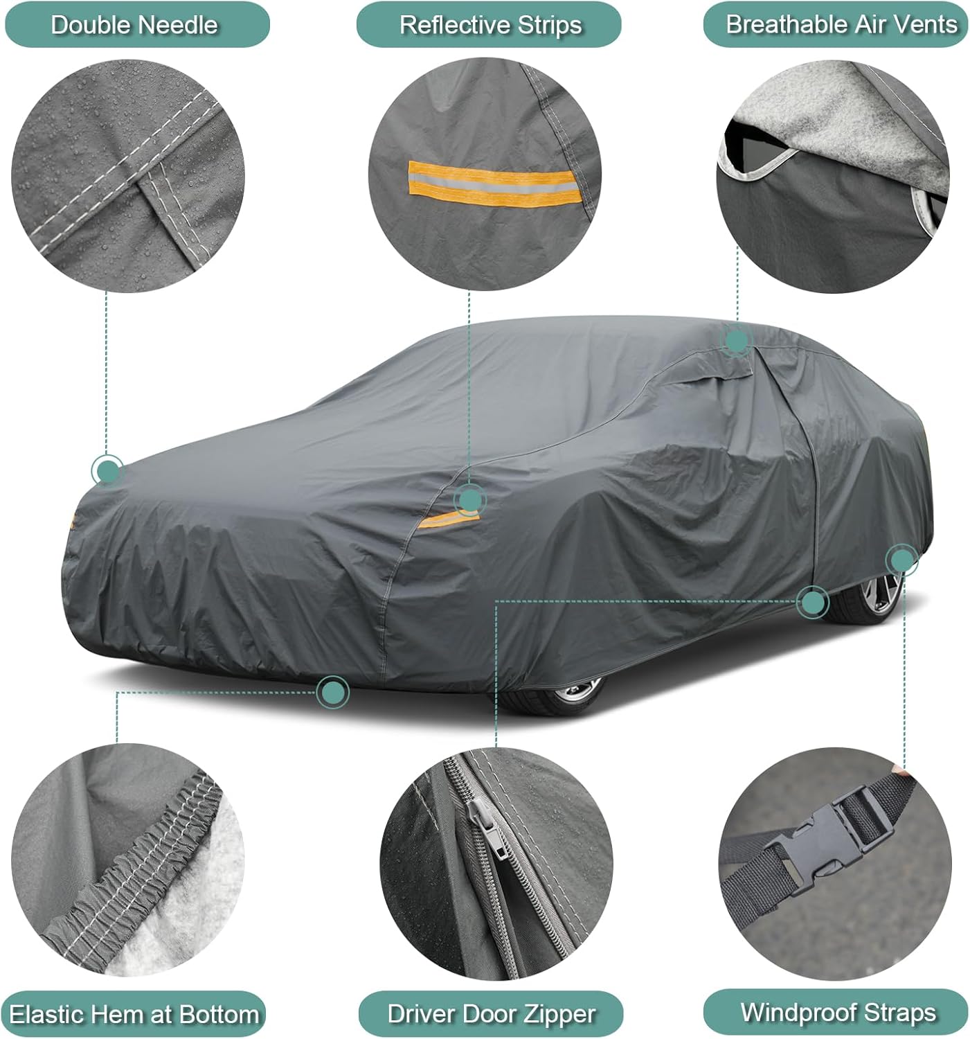 16 Layers Car Cover Waterproof All Weather, Heavy Duty Full Exterior Cover Universal Fit Coupe Ford Mustang/Shelby, Chevrolet Camaro/Corvette, Kia Optima, Audi A4/A5, BMW 5 Series 525i etc.