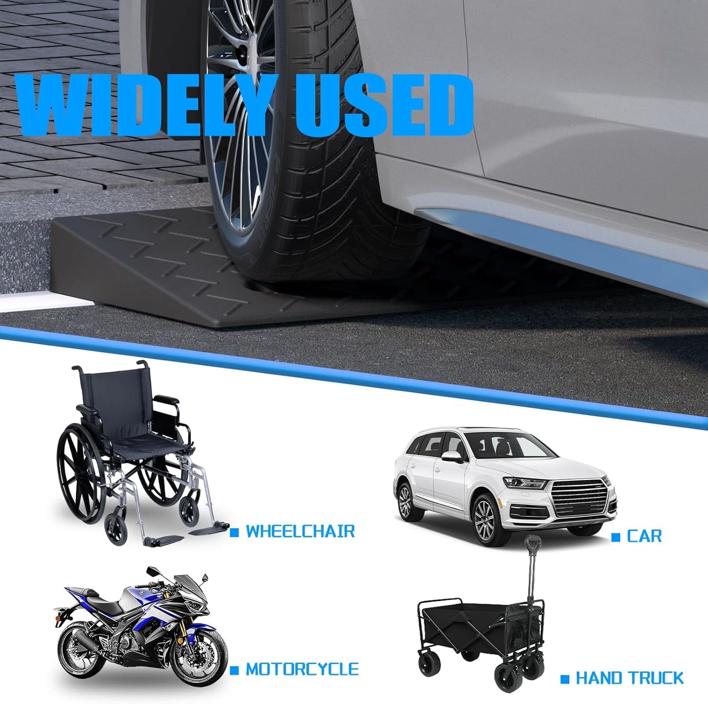 2 Pack 2.8'' Rise Rubber Curb Ramp Heavy Duty Loading Rubber Curb Ramps 3 Tons Driveway Ramp Car Slope Ramp for Loading Dock Bike Vehicle Warehouse Sidewalk Wheelchair (2.8" H)