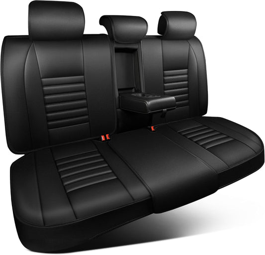 CAR PASS Back Seat Covers, Nappa Leather Rear Seat Bench Cushion Lined Sponge Waterproof Breathable PU Split Back Row Protector Universal Fit for Car Vehicle Sedan SUV Pickup Truck, Back Rear Seats