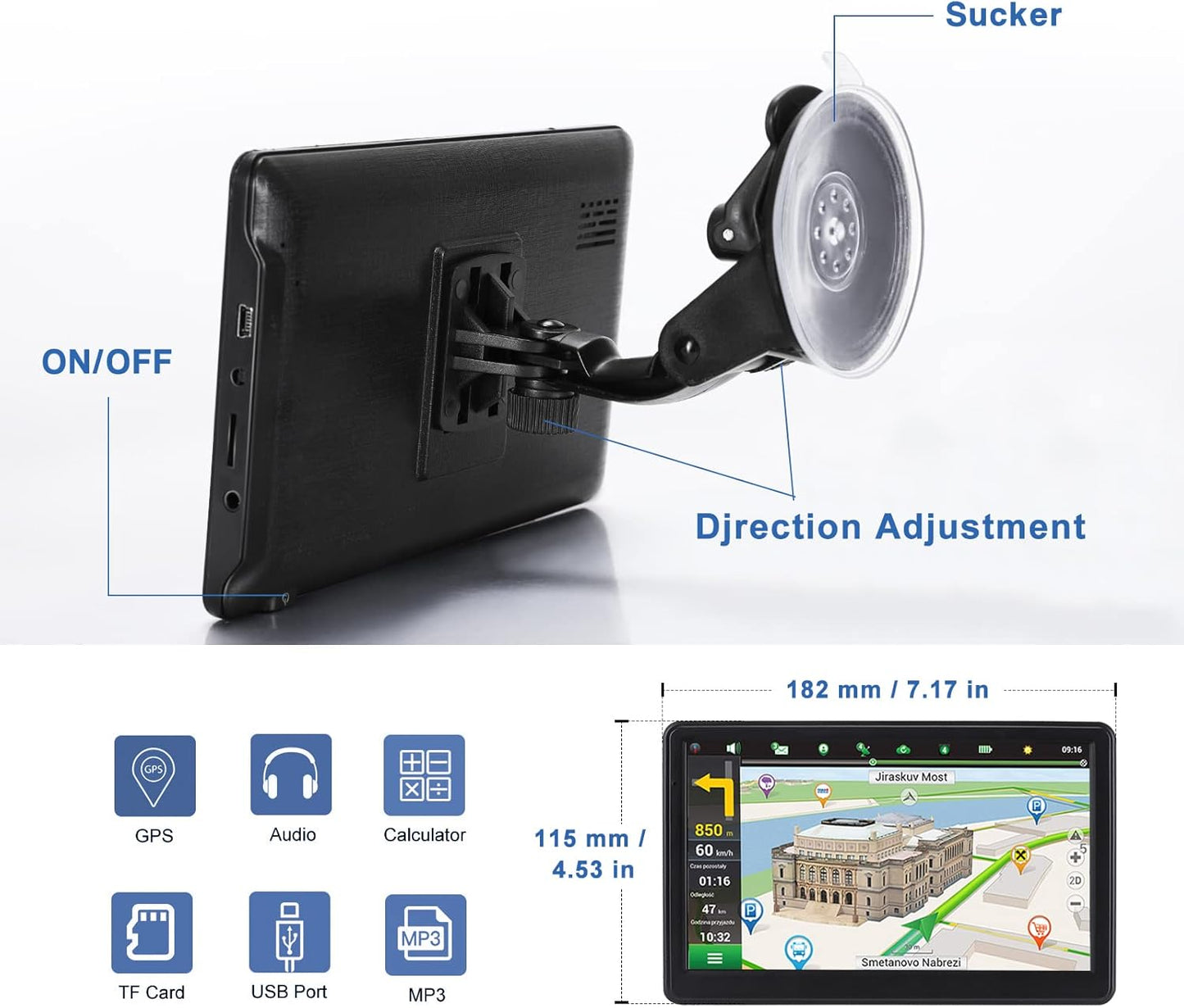 GPS Navigator for Car Truck RV - 7'' HD Touchscreen Navigation System, Latest 2025 Maps Free Lifetime Updates, Speed & Red Light Warning, Turn-by-Turn Voice Guidance, GPS Navigation for All Cars