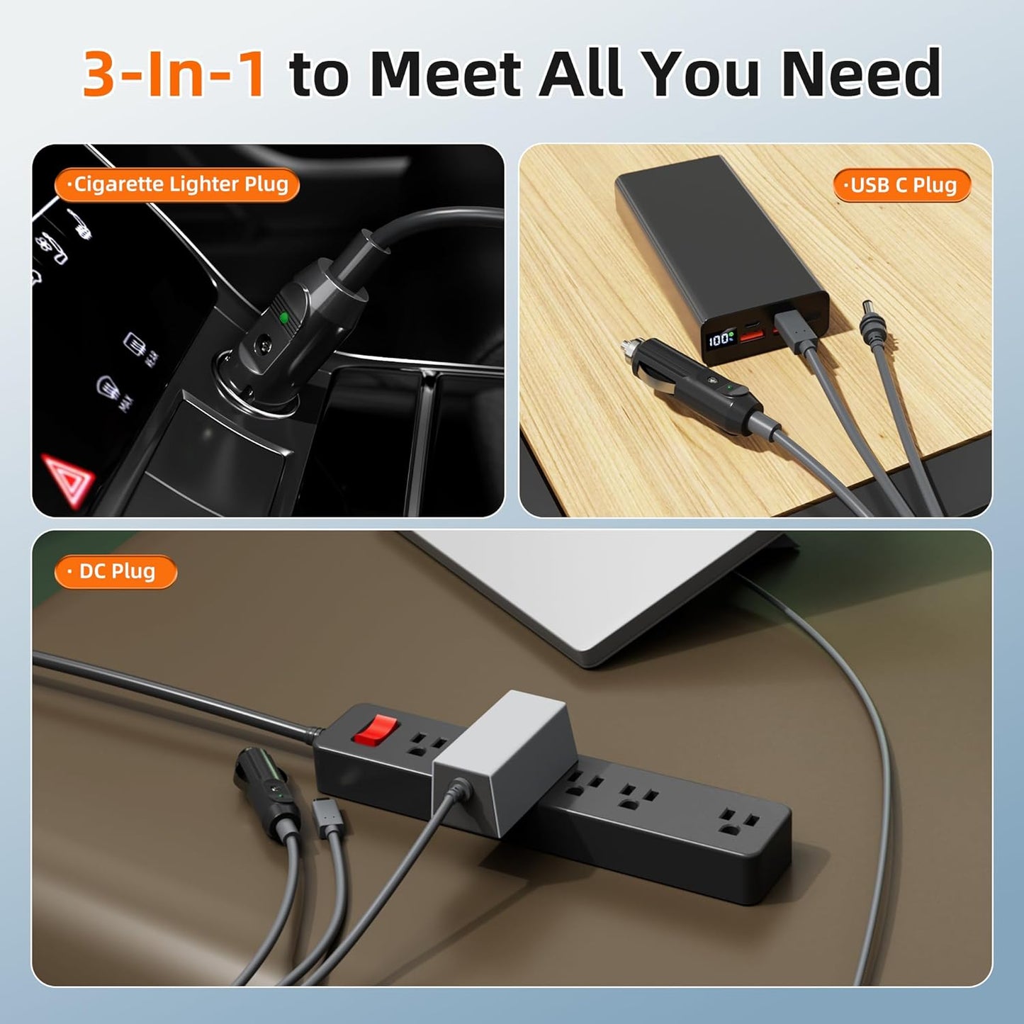 Starlink Mini Power Cable 3-in-1 33FT/10M USB-C to DC 12-24V Car Power Cord, 100W Waterproof Cigarette Lighter Plug DC Male Input Charging Extension Cable for Starlink Mini