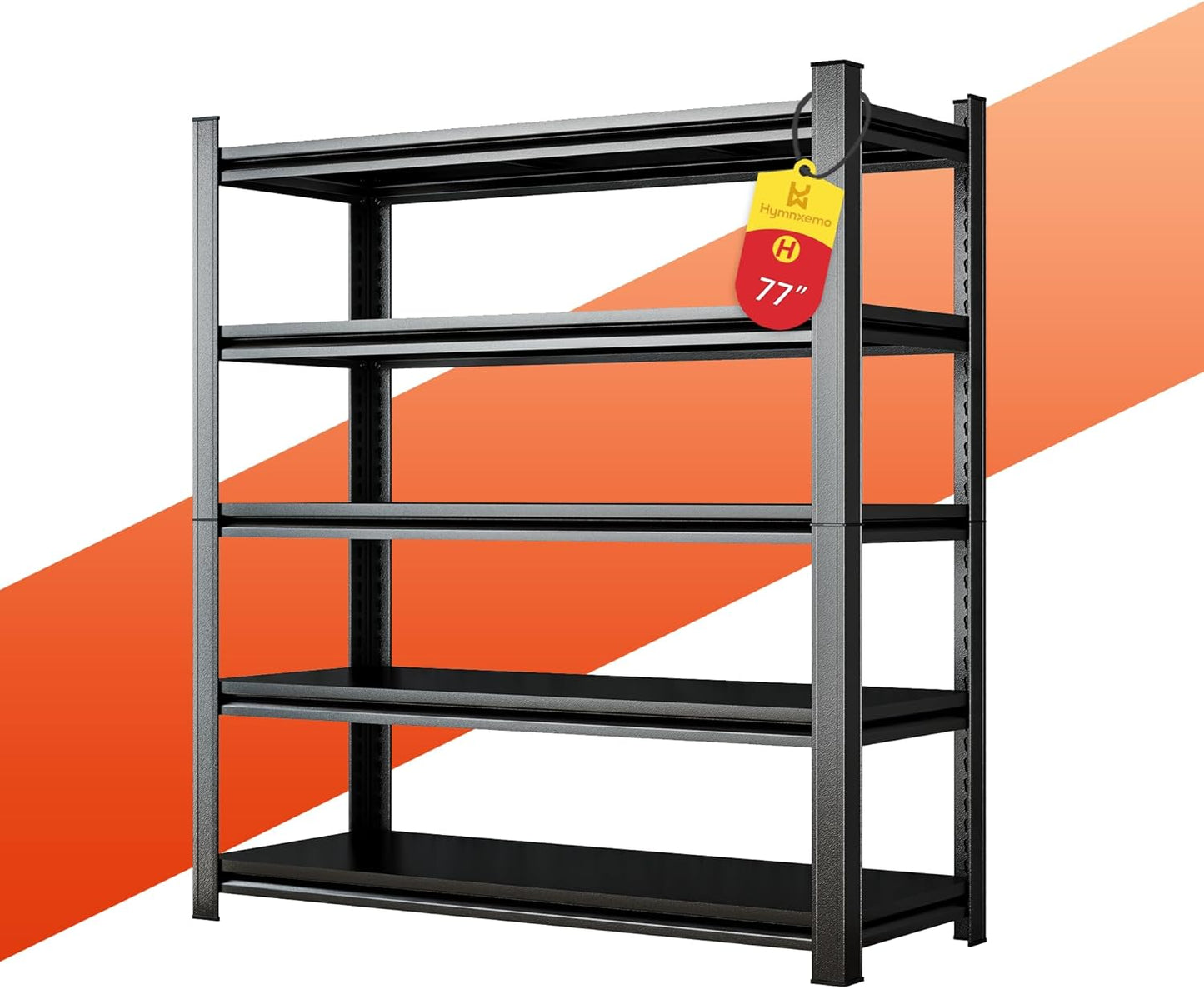 5-Tier Heavy Duty Metal Shelving Unit, 2500LBS Capacity Garage Storage Shelf, Industrial Adjustable Storage Rack for Warehouse, Basement, Commercial & Home Use (77" H x 35.4" W x 15.7" D,Black)