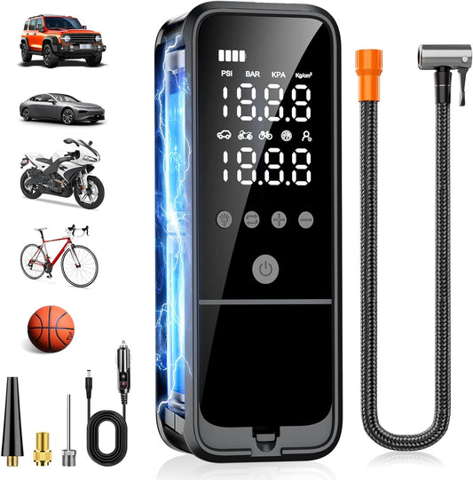 Tire Inflator Portable Air Compressor, 160 PSI Air Pump for Car Tires with Digital Pressure Gauge, Bike Tire Pump with LED Light Portable Tire Inflator for Car (Dark Gray)
