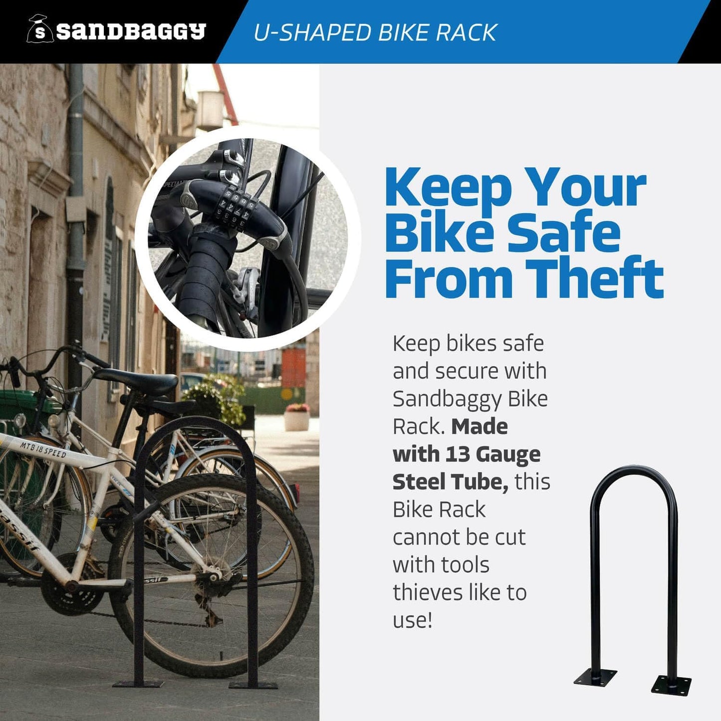 Sandbaggy U Shaped Bike Rack - Outdoor, Commercial - Galvanized Steel - Surface/Ground Mounted (2, White)