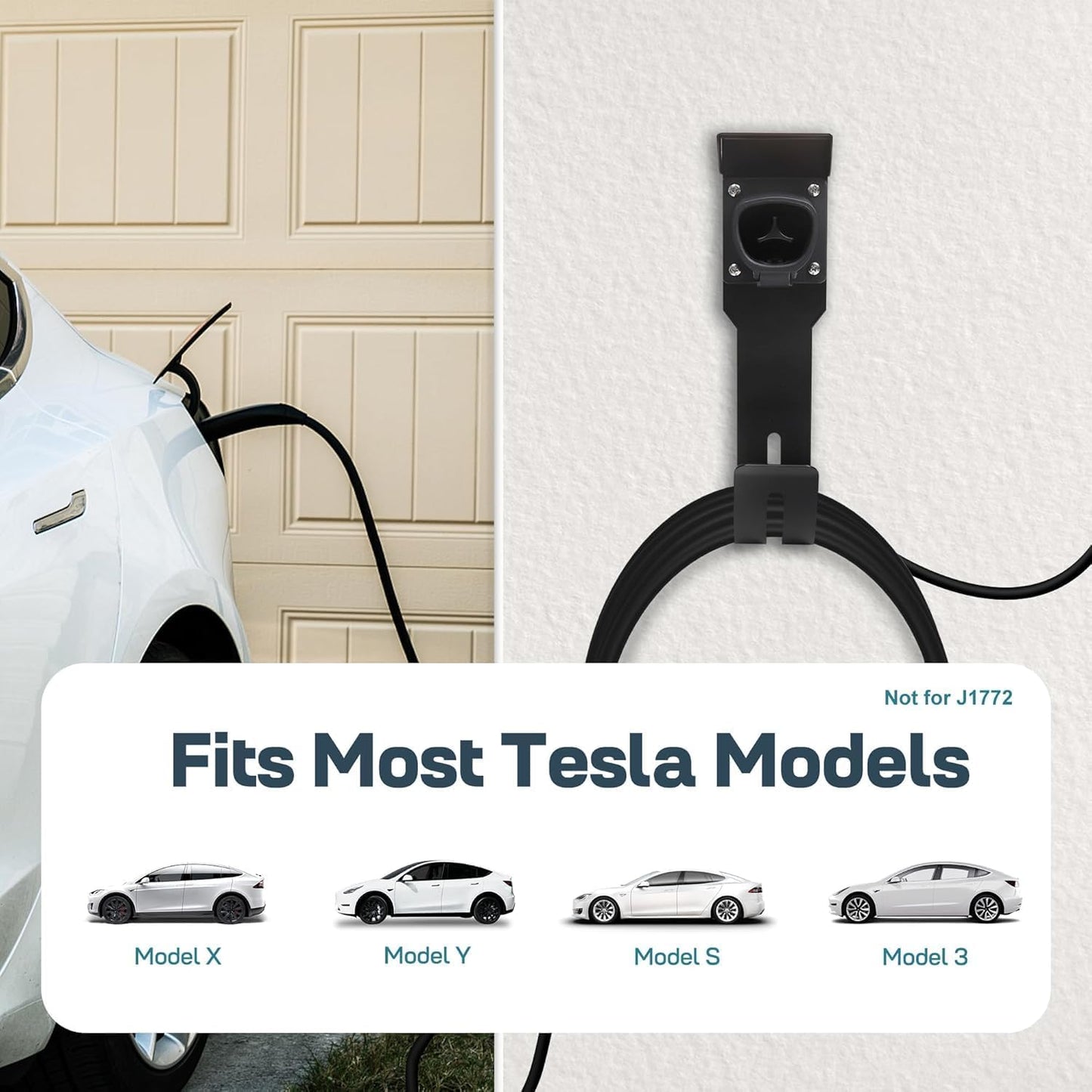 Tesla Charger Holder Wall Mount Kit, Black Mobile Connector Charging Cable Cord for Tesla Model for Indoor Outdoor Garage, Wall Mount Cable Organizer Bracket with UMC Holder