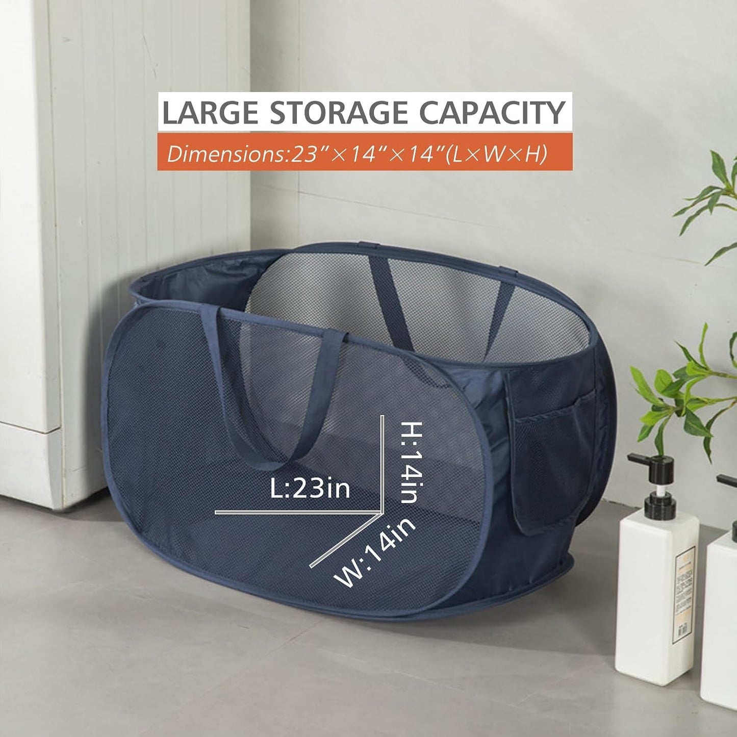 Sturdy Mesh Laundry Hamper Basket Bag,Pop up Basket with Side Pocket for Laundry Room, Bathroom, Kids Room, College Dorm or Travel (Pop Horizontal, Grey + Grey)