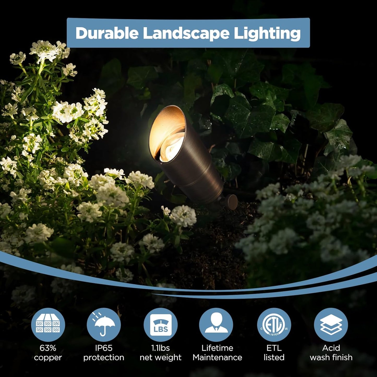 Gardencoin Solid Brass Outdoor Landscape Spotlight, 12V Low Voltage LED Spot Light Waterproof for Garden and Yard Uplighting, Bronze Heavy Duty Accent Lighting Fixture with 2700K Bulb, Single