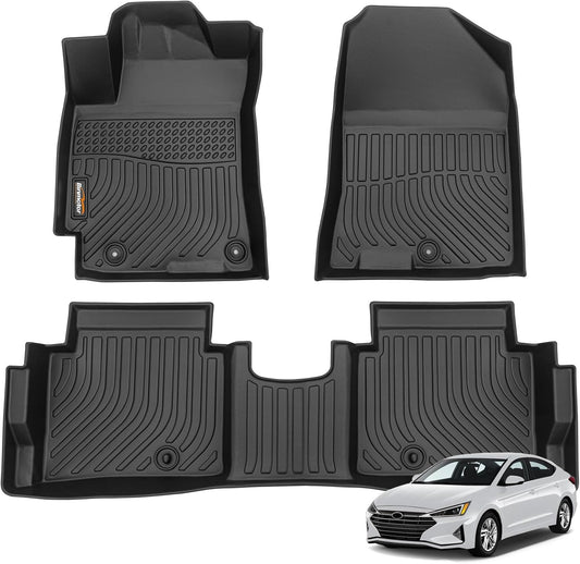 Binmotor- Floor Mats for Hyundai Elantra 2017-2020, Front & 2nd Row,TPE All Weather Car Accessories Mats Elantra, Custom Fit Floor Liners Waterproof, Nonslip