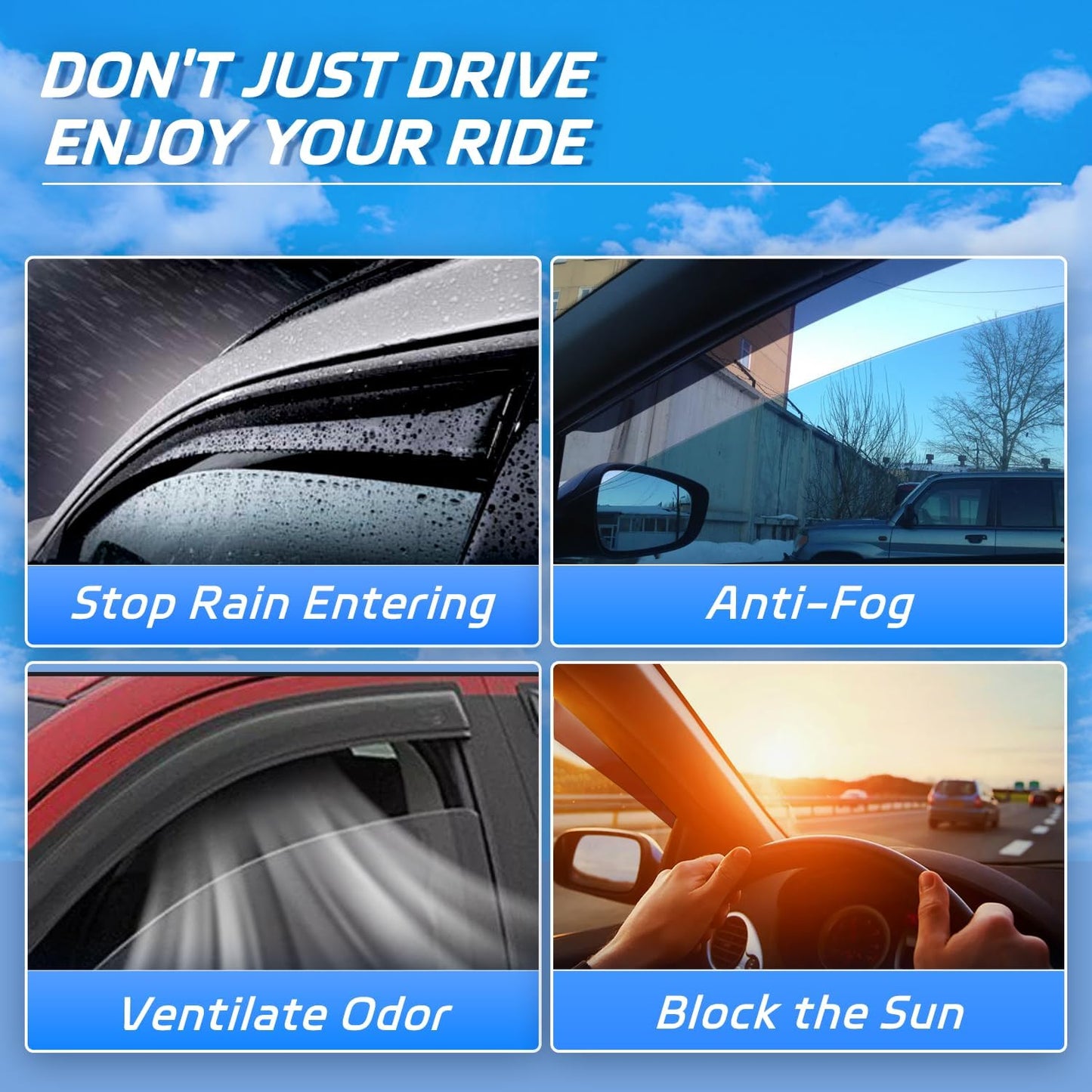 Window Visors Rain Guards Fit for 2009-2018 Dodge Ram 1500, 19-23 1500 Classic Crew Cab Only, 10-24 Ram 2500/3500 Crew Cab & Mega Cab