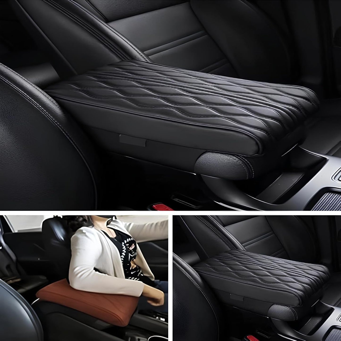 Leather Car Armrest Box Mat - 2023 New Waterproof Car Center Console Cover Mat, Universal Armrest Mat, Leather Car Armrest Cover for SUV/Truck/Vehicle (B-Coffee)