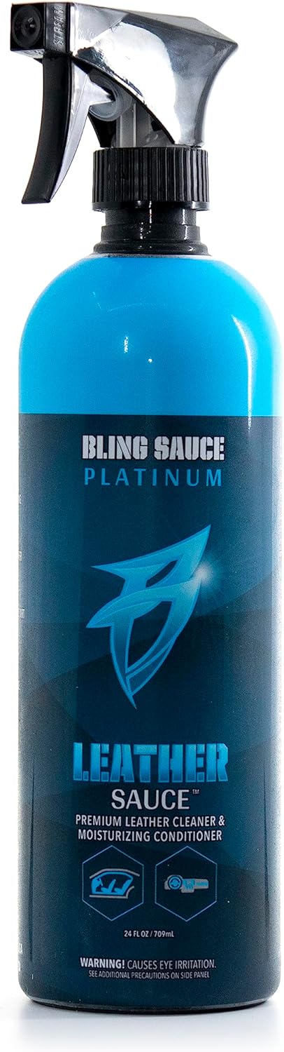 Bling Sauce Platinum: Leather Sauce, 2 in 1 Cleaner and Conditioner for Interior Leather Surfaces, Cars, Trucks, Motorcycles. Nourish Your Leather without the Greasy Look/Feel, Spray On-Wipe Off. 24oz