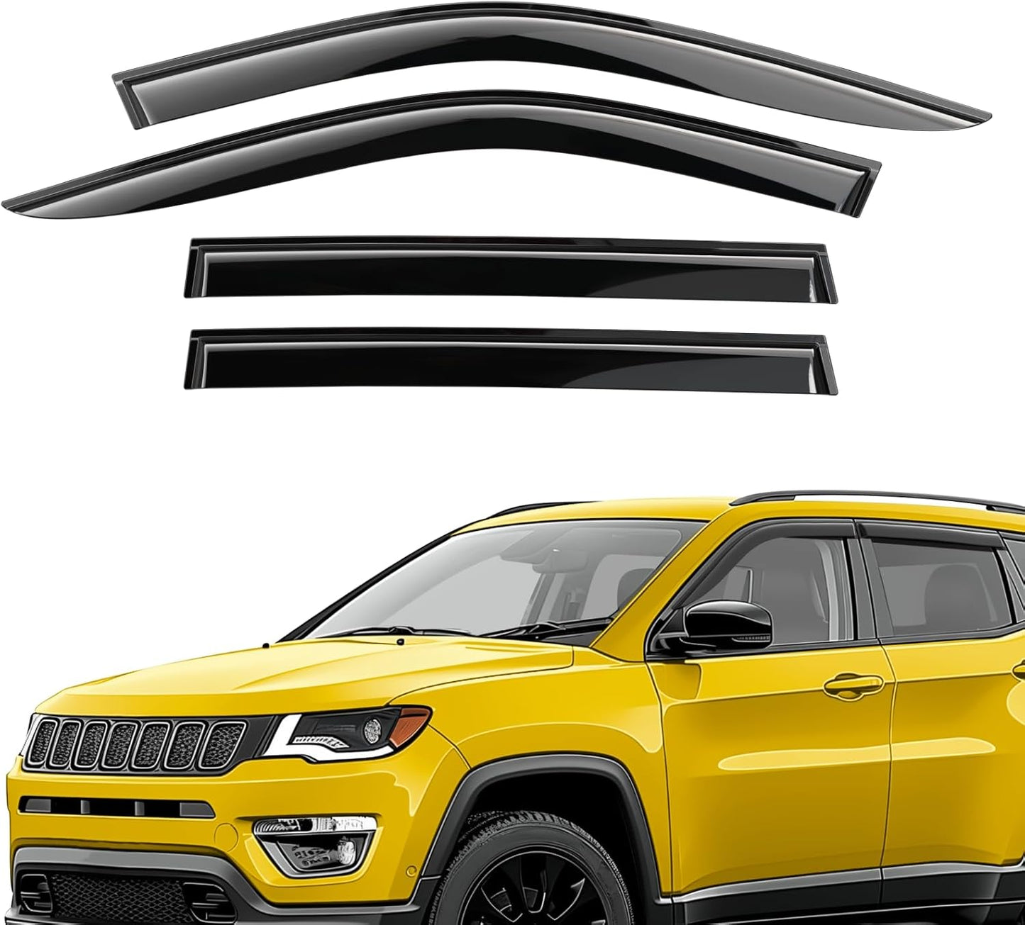 Extra Durable Window Deflectors Tape-On Window Visors Rain Guards Fit for Jeep Compass 2017-2025, Sun Visors, Wind Vent for Shades, Exterior Car Accessories - 4pcs. AG0729