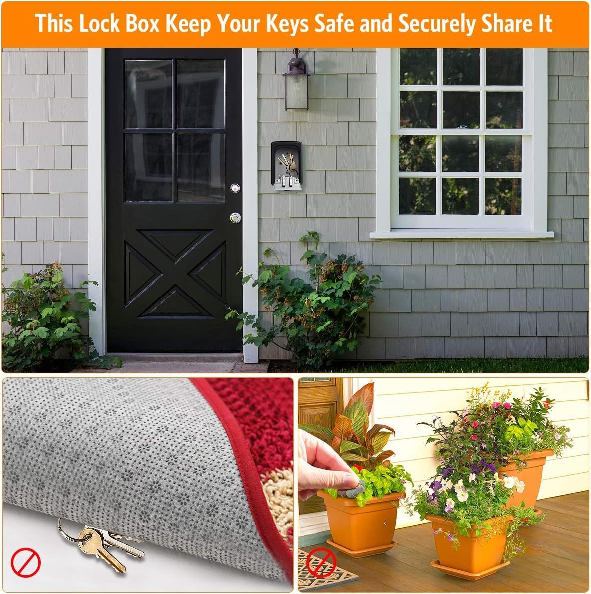 Key Lock Box Wall Mounted, Fayleeko 4 Digit Combination Lockbox for Outside, House Keys - 5 Keys Capacity, Key Safe Security Storage Lock Box for Indoor, Outdoor, Garage, Garden, Store (Black, 4Pack)