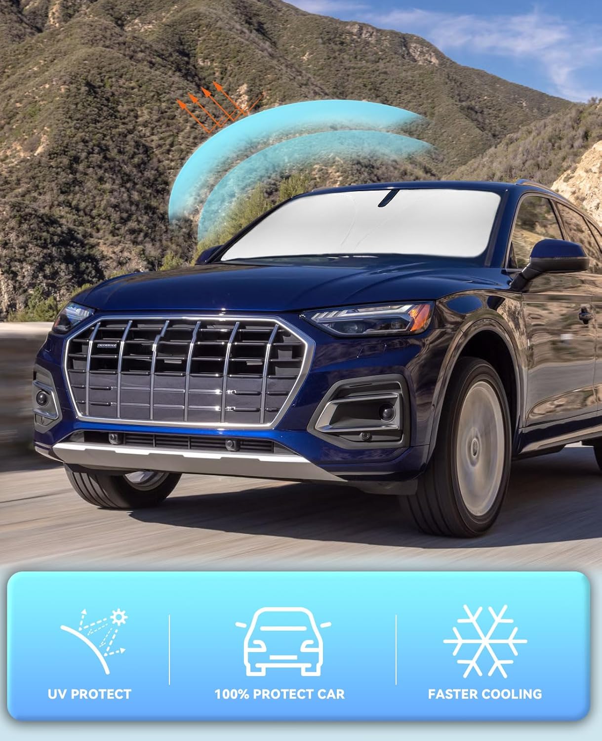 Windshield Sun Shade Sunshade for 2014-2016 2017 Audi Q5 SQ5 Premium, Premium Plus, Prestige Crossover SUV Heat Protection Accessories Windshield Cover for Audi Q5 Front Window Protector Sun Visor