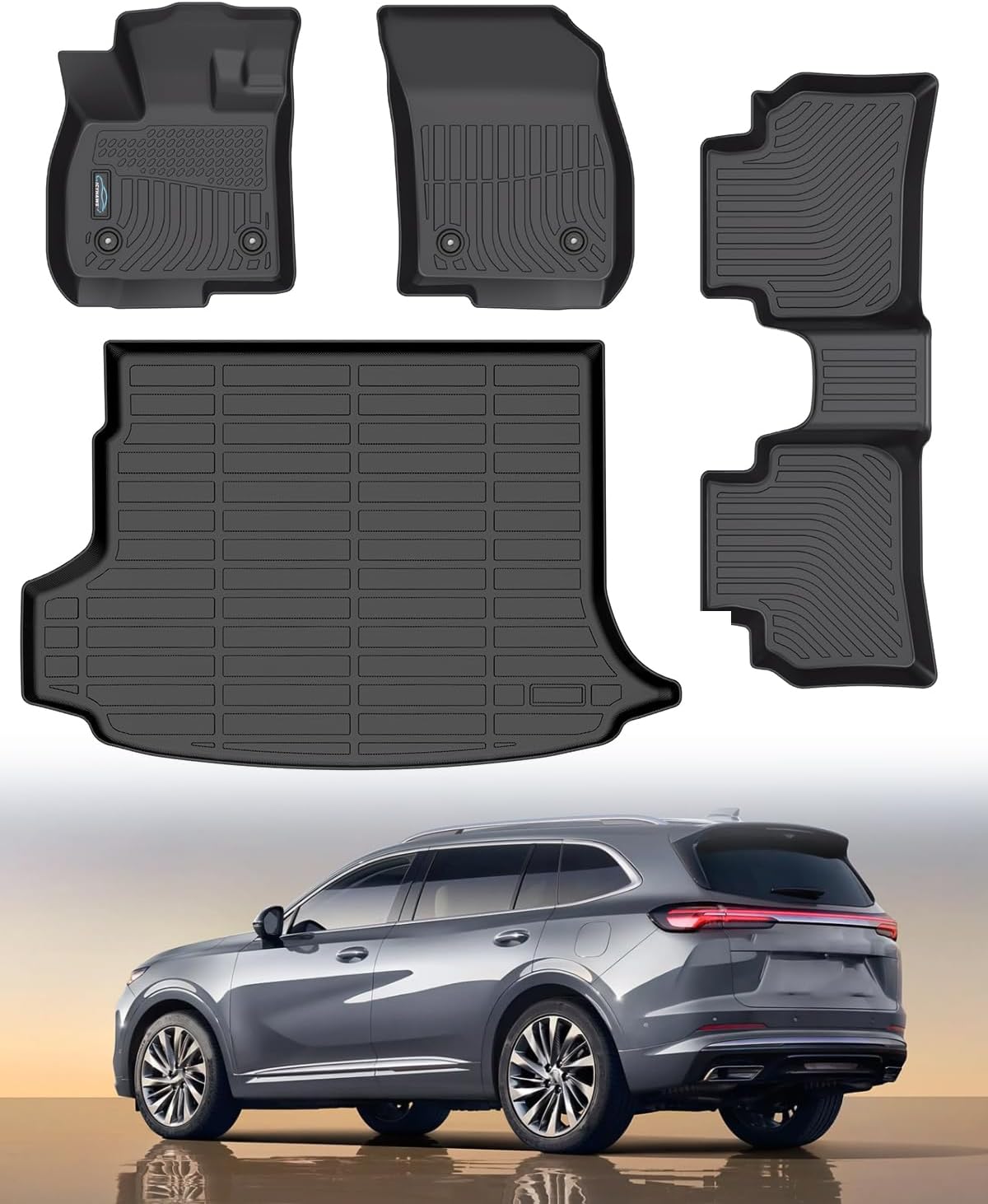 Icyhaws® Floor Mats & Cargo Liner Set for Buick Envision 2021-2025 | All Weather TPE Rubber Car Mats Full Set Automotive Accessories for Buick Envision | Front, 2nd Row & Trunk Mat