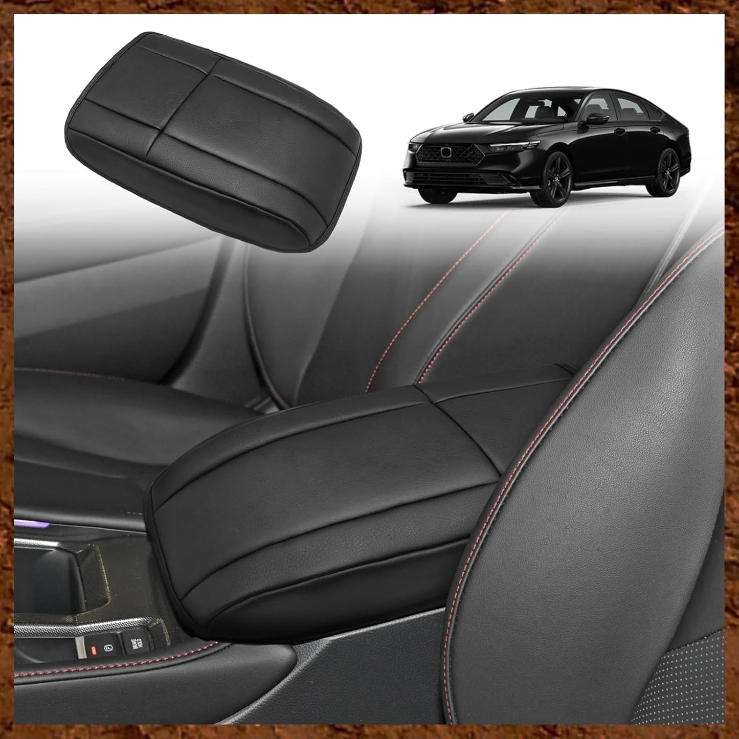 Muslogy for Accord 2025 2024 2023 Center Console Cover Armrest Pad Vegan Leather Extra Soft Armrest Lid Protector Compatible with Honda Accord LX EX Sport Hybrid EX-L Sport-L Touring (V1 Black)