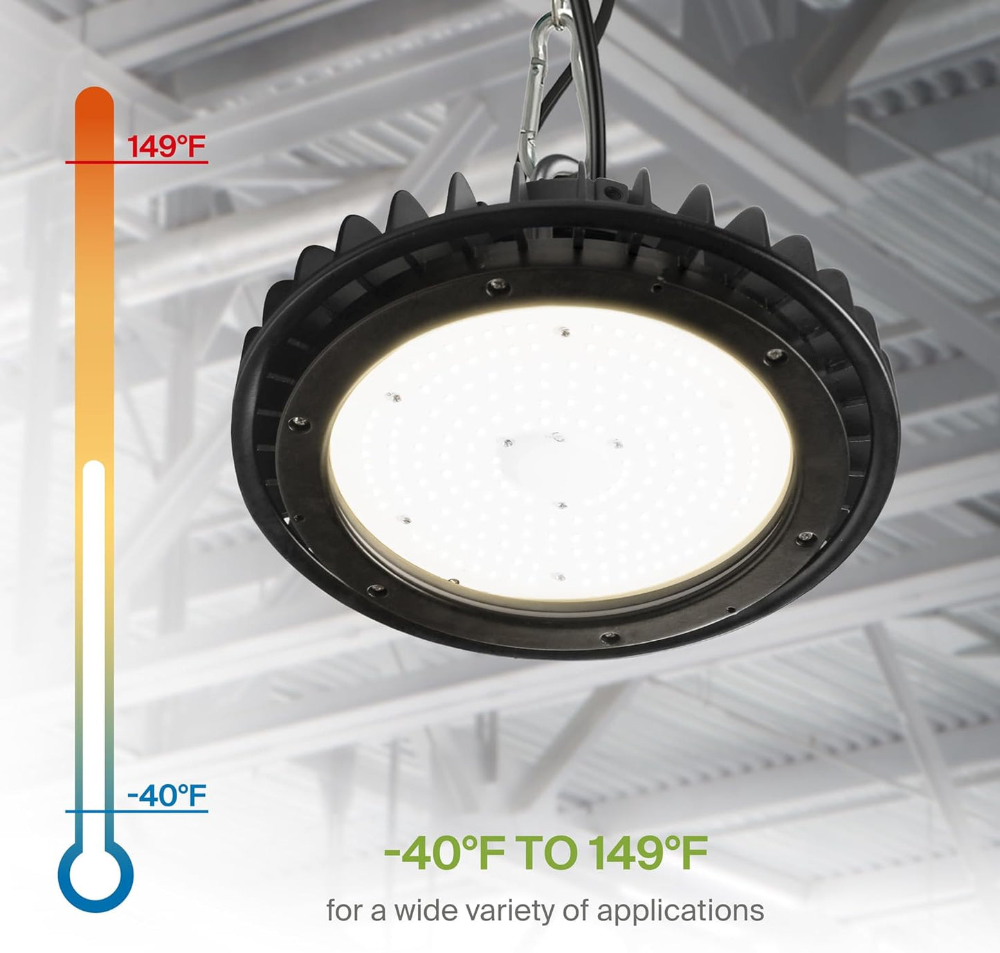 ASD LED High Bay UFO Light Fixture, Commercial Shop Lighting | Dimmable, IP69K Waterproof, DLC Premium, UL Listed | 200W 29000LM 3500K 100-277V | Warehouse, Garage, Workshop, Barn Lamp | Black