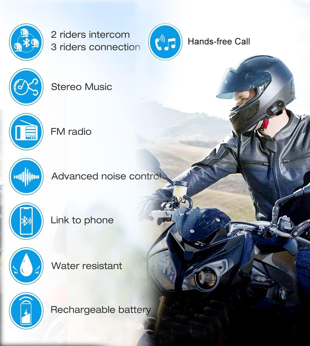 FreedConn TCOM-SC Motorcycle Helmet Bluetooth Intercom Headset Communication Systems Kit, for 2 or 3 Riders, LCD Screen/FM Radio/Mobile phone/MP3/GPS Connective/Range 800m / Handsfree (2 Set)