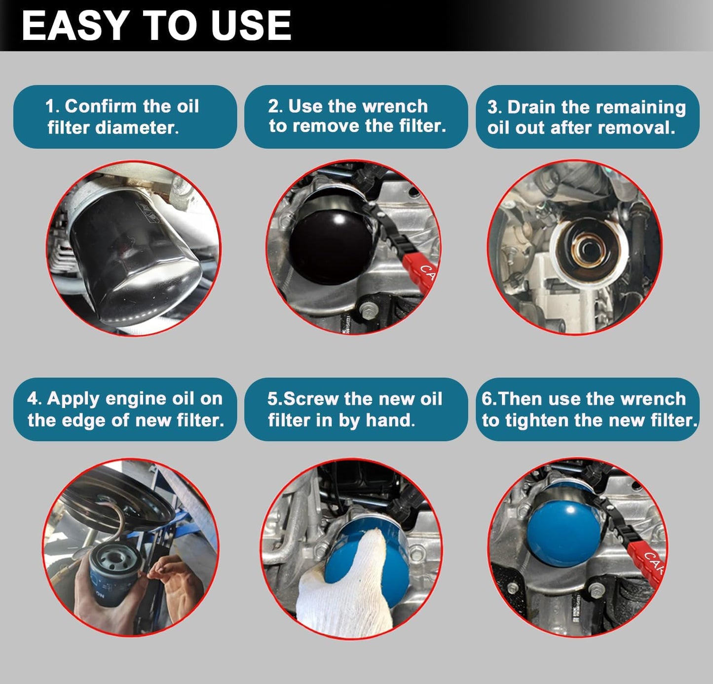 Large Oil Filter Wrench, Oil Filter Removal Tool Fits Filter from 4-5/16" to 4-15/16" for Oil Change