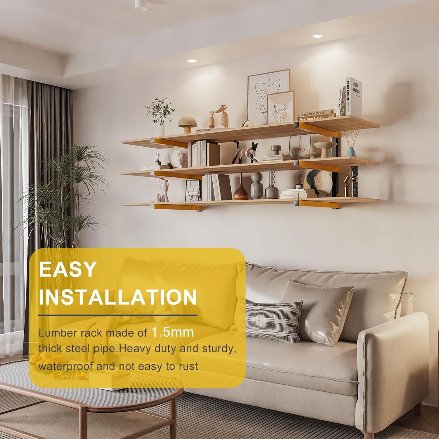 6 PACK Lumber Storage Rack Wall Mount Wood Organizer Storage Racks Heavy Duty Shelf Brackets with 9-Level System 1080 LB Sturdy Folding Garage Wall Shelving, Snowboard Rack for Indoor and Outdoor