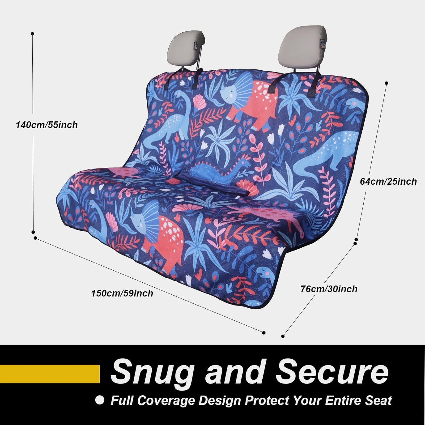 Back Seat Cover for Car Trucks Van SUV,Waterproof Rear Bench Towel Seat Covers for Dogs and Kids,Automotive Backseat Protector (Dinosaur)