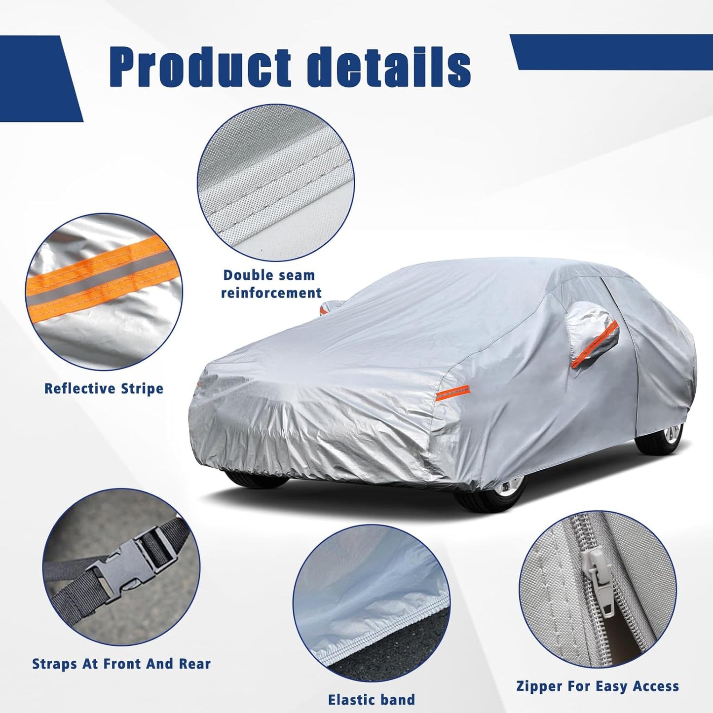 Kayme 6 Layers Car Cover Custom Fit for Chevrolet Chevy Malibu (1997-2025) Waterproof All Weather for Automobiles, Outdoor Full Cover Rain Sun UV Protection.Silver