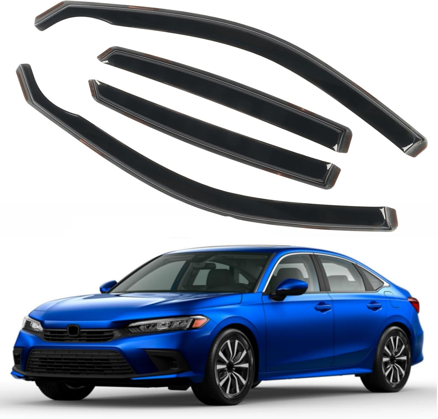 in-Channel Window Rain Guards Fit for 2022 2023 2024 2025 Honda Civic LX EX SI HPT Sport Touring Sedan 4-Door, Durable Side Window Deflector, Smoke Tinted Vent Visors Shade
