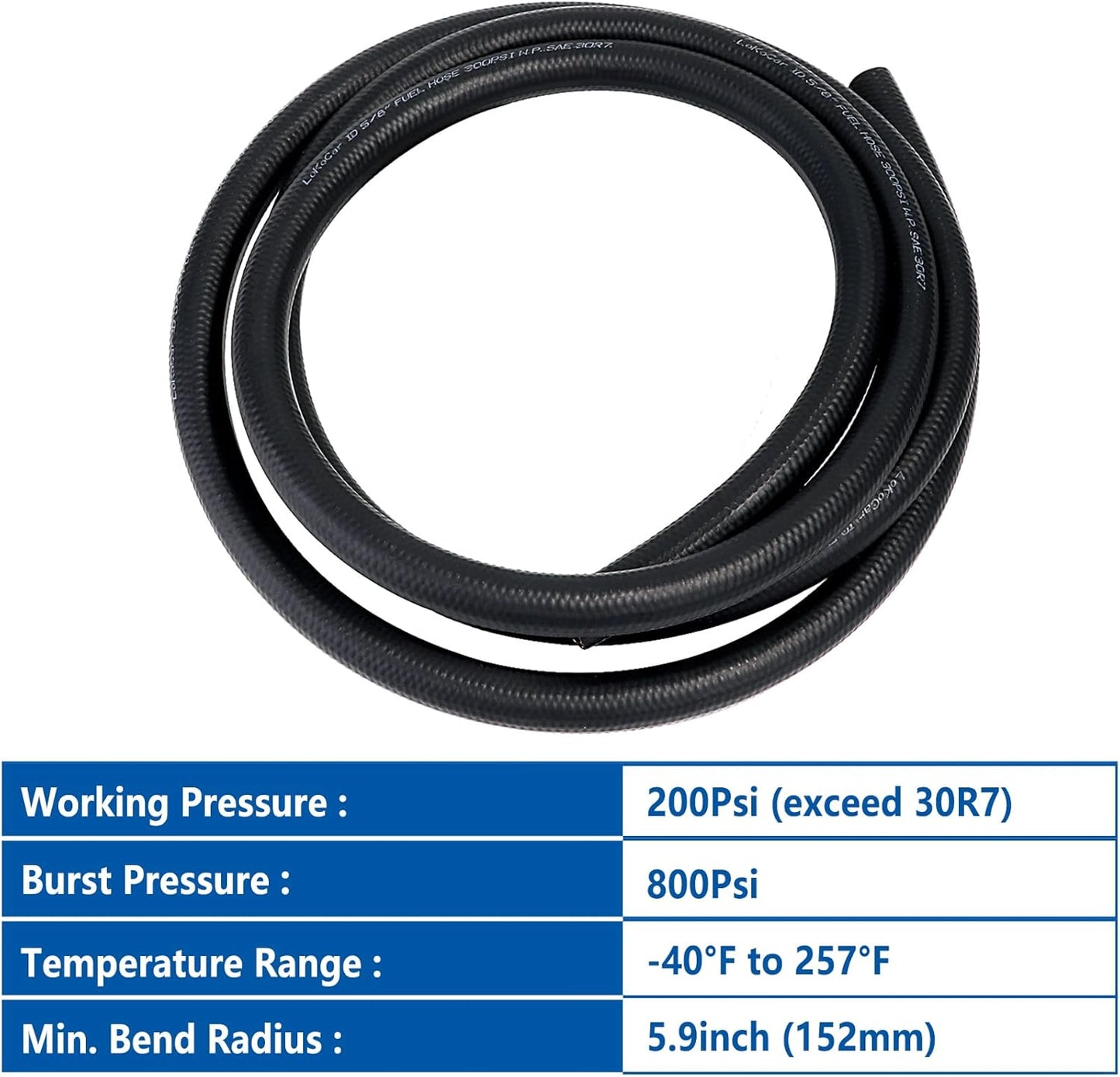 LokoCar Rubber Fuel Hose Line Push Lock 3/4" ID SAE 30R7 NBR 5ft 300PSI Black