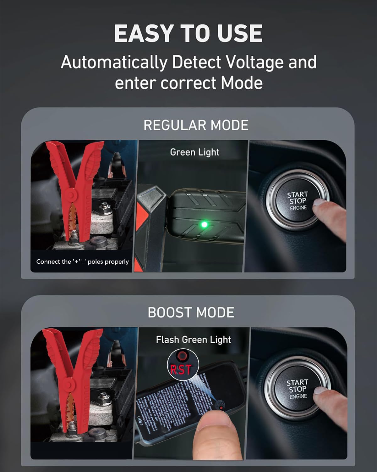 Car Battery Jump Starter, 2500A Battery Jumper Starter Portable (for 8.0L Gas or 7L Diesel Engine), Jump Box, Jump Start Battery Pack with Jumper Cables, LED Light, USB QC3.0 (Red)