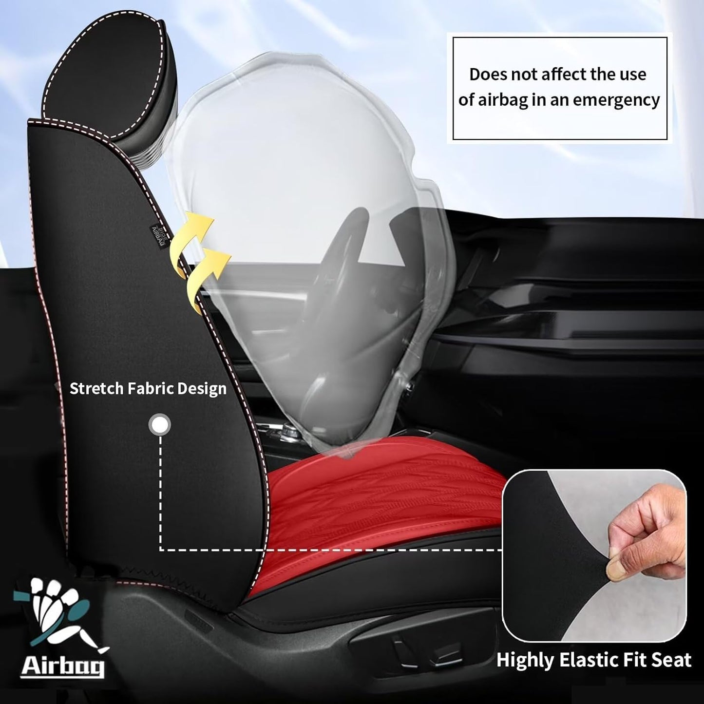 2 Front Car Seat Covers Fit for Toyota Camry 2012-2025 Faux Leather Automotive Seat Covers Waterproof Car Seat Protector with Airbag Compatible (2 Seats, Black&Red)