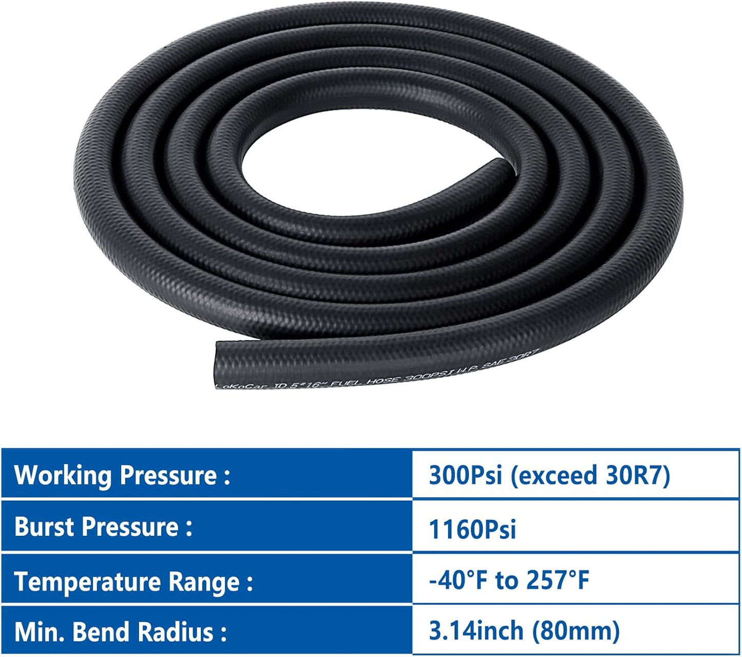 LokoCar 5/16" ID Fuel Hose Line Push Lock NBR Rubber SAE 30R7 300PSI 5ft Black
