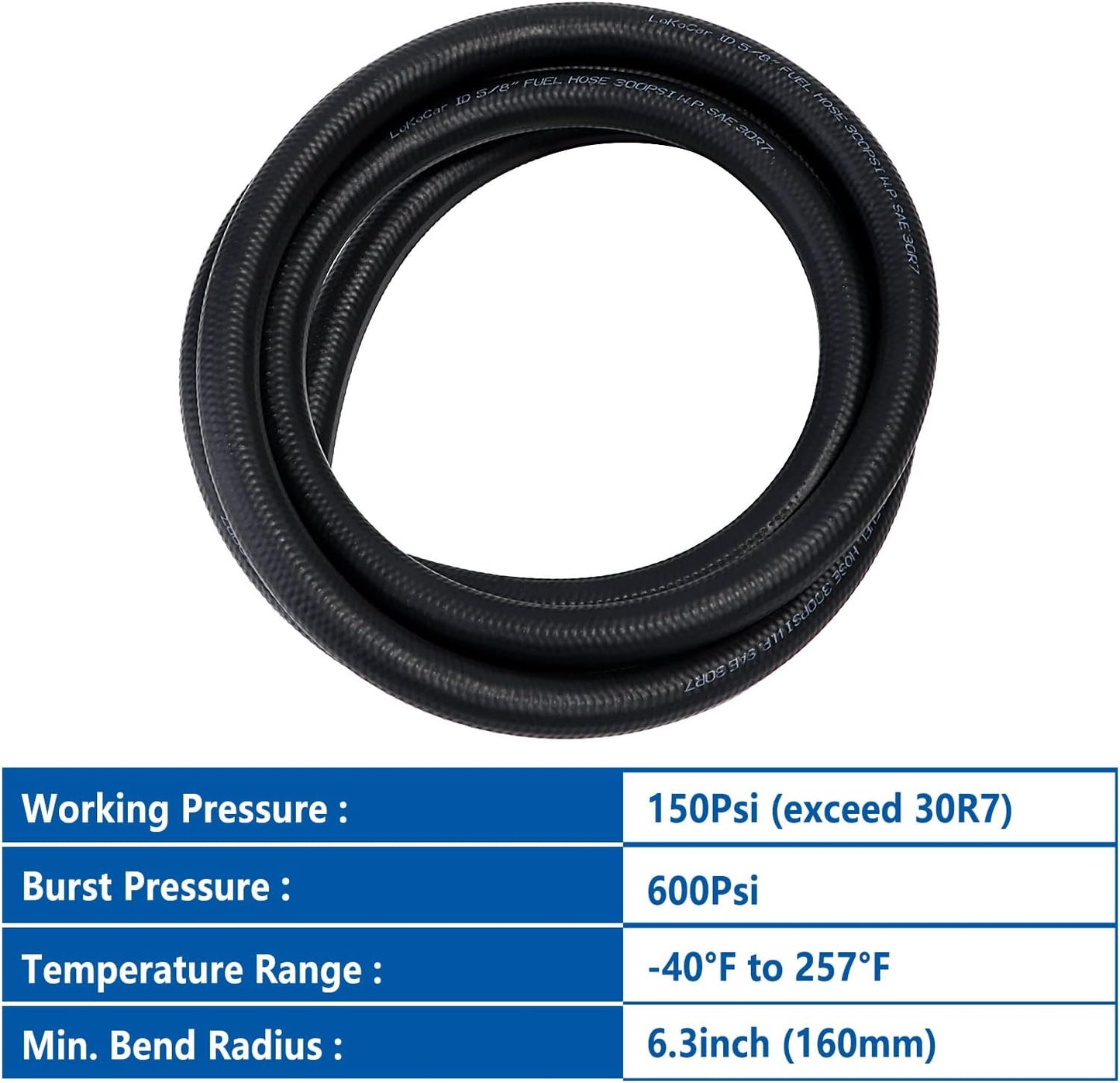 LokoCar Rubber Fuel Hose Line Push Lock 5/8" ID SAE 30R7 NBR 10ft 300PSI Black
