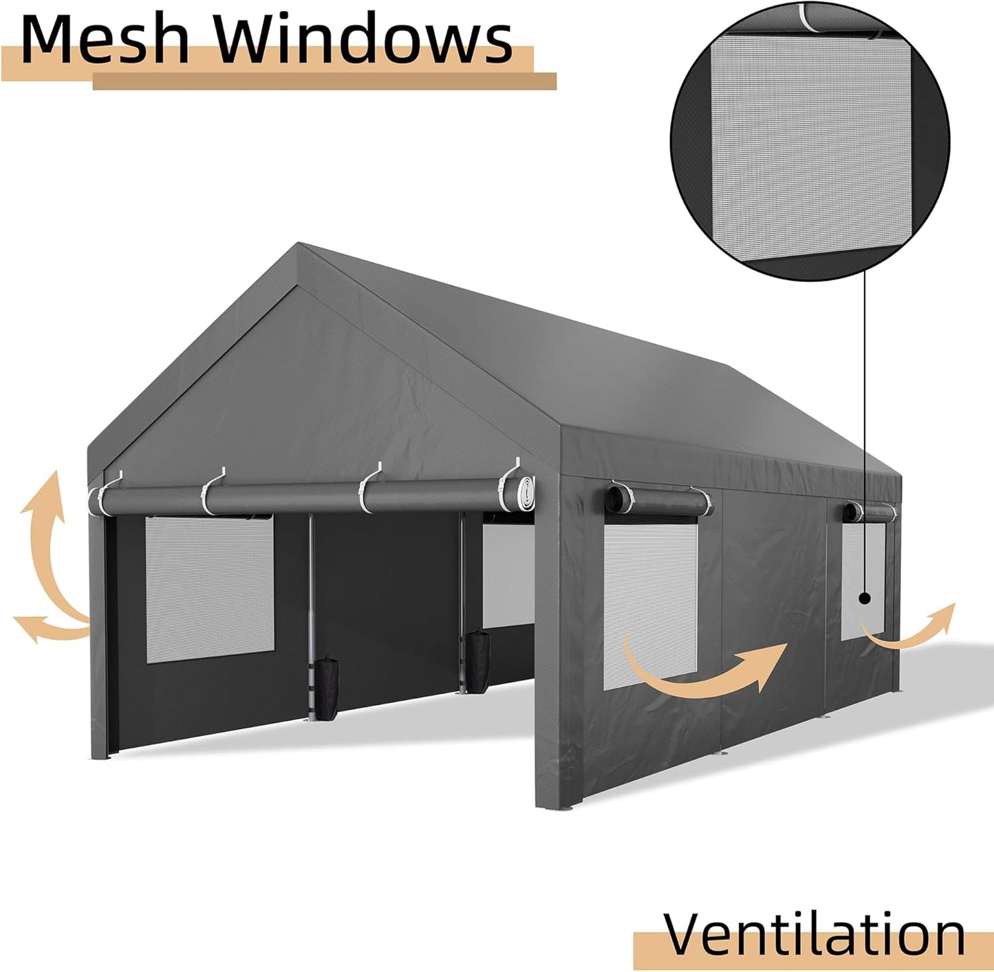 JY QAQA Carport, 10x20 FT Heavy Duty Carport Reinforced Steel Poles with Removable Sidewalls & Doors,Roll-up Windows Car Canopy with Sandbags and All-Season Tarp for Car Boat Truck Motorcycle