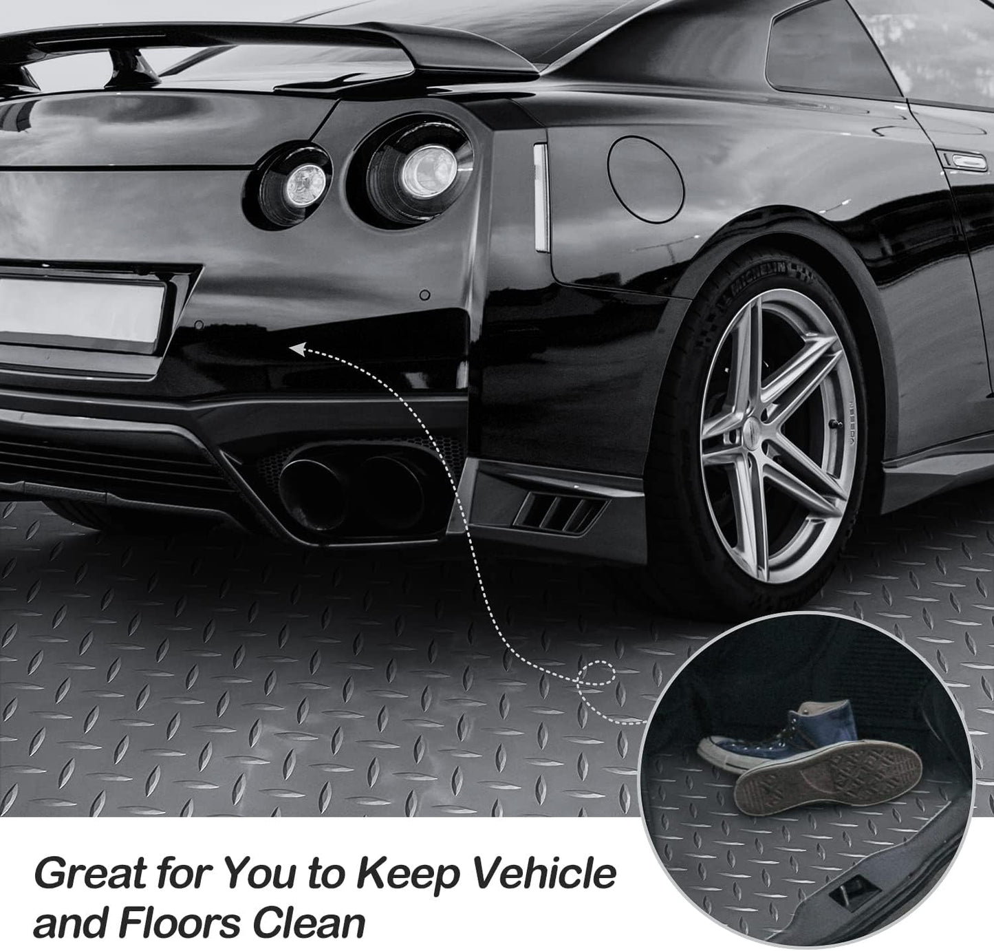 Garage Floor Mat, 4x8.2ft Diamond Rubber Plate Garage Flooring Rolls, Non-Slip Car Parking Mats Gray Floor Protector Mat for Garage Floor Under Car Trailer Truck