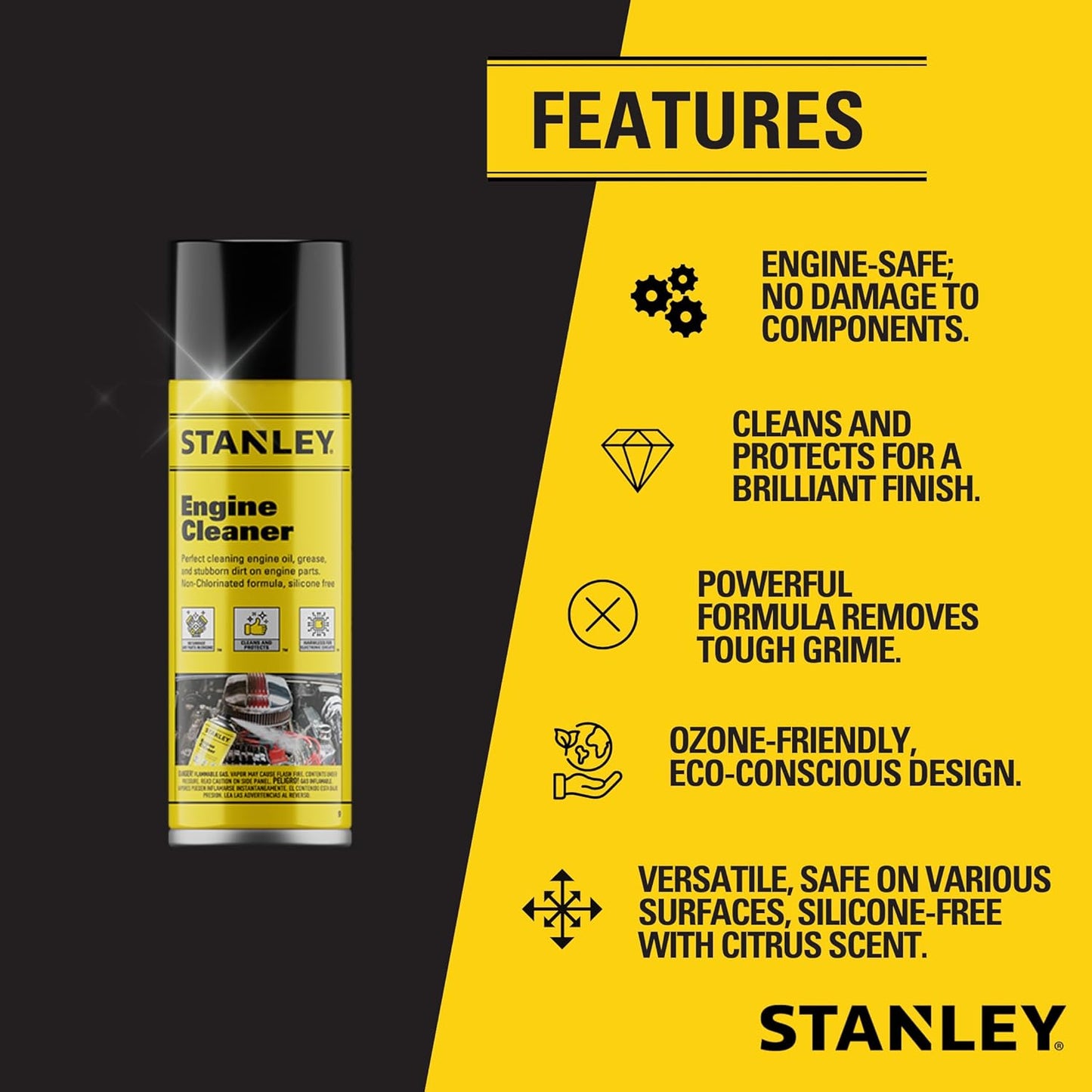 STANLEY AP 92 Engine Cleaner Spray - 12x12 Fl. oz., Automotive Degreaser Spray,Use for Tight Spaces, Non-corrosive - 12 Pack