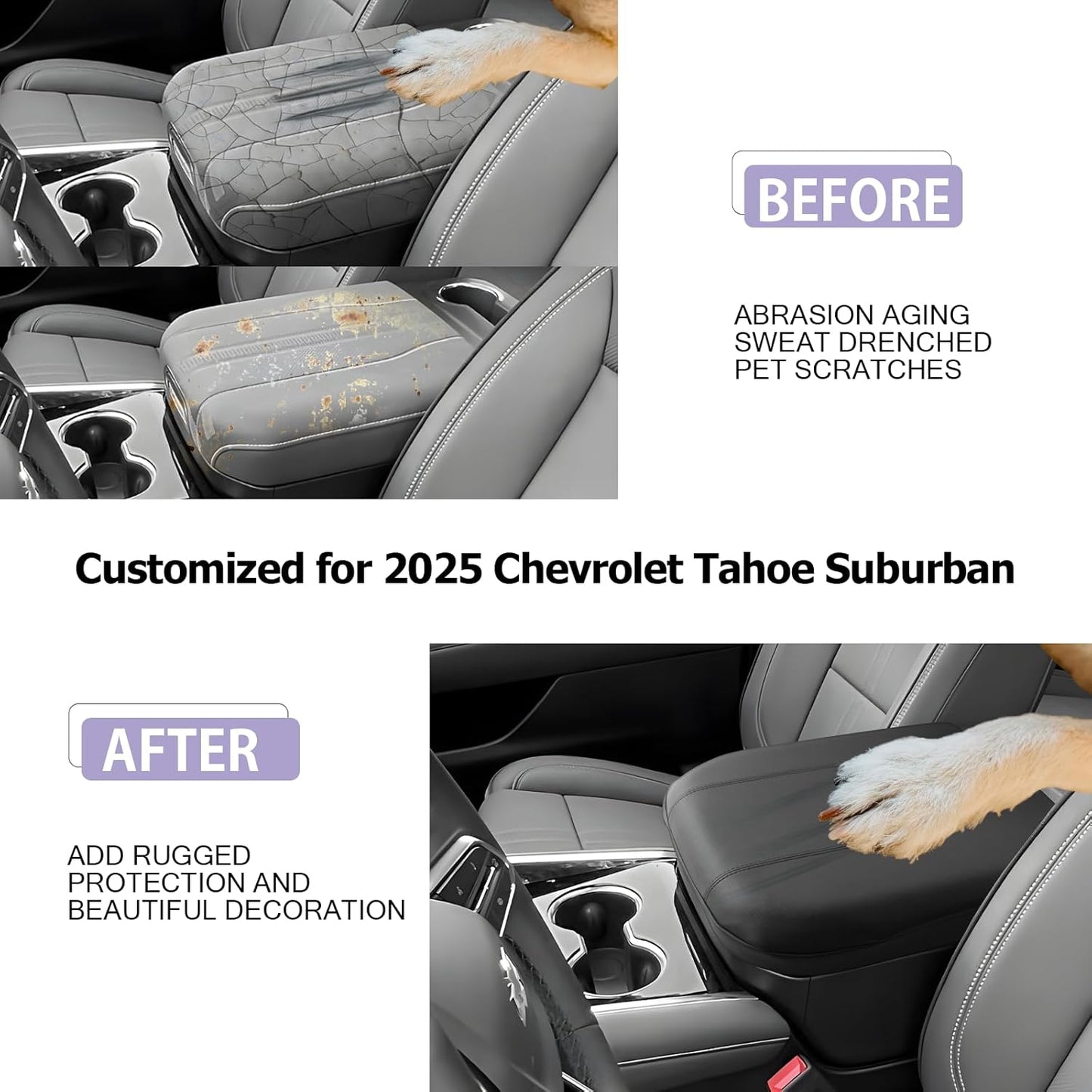 LUWU 2025 Suburban Tahoe Center Console Cover Compatible with 2025 Chevrolet Suburban Tahoe Accessories 2025 Chevy Suburban Tahoe Armrest Cover Armrest Console Cover (Thin Black)