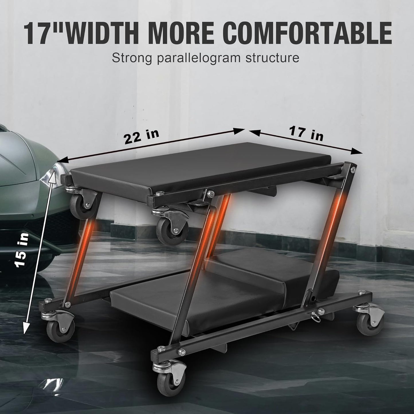 Torin 2-in-1 Foldable Garage Shop Creeper, 36" Black, 300 lbs Capacity, 6 Wheels, ATR6505B