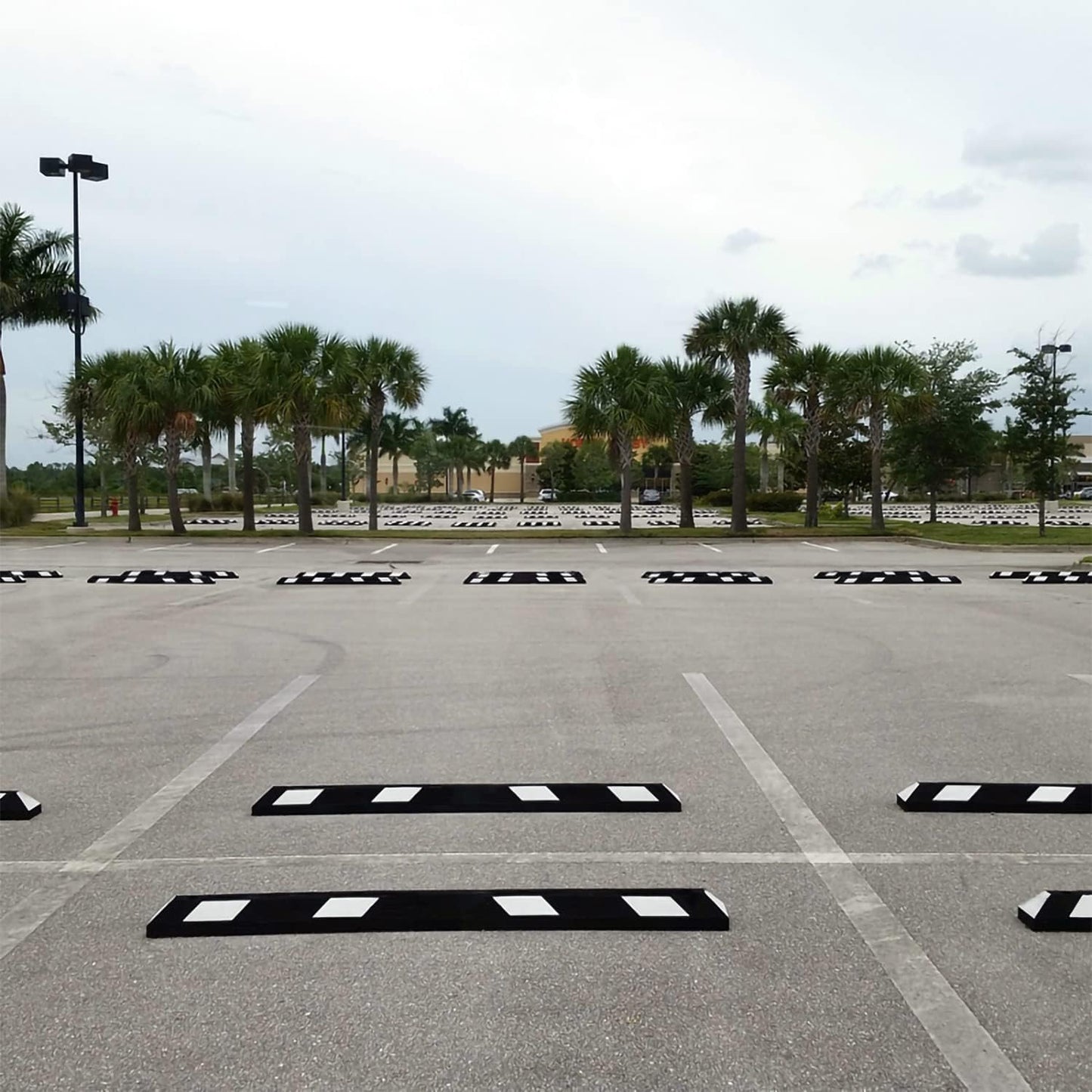 SmartSign Rubber Parking Curb, (Pack of 10) Heavy Duty Parking Stops with White Reflective Stripe Chevrons, 72" Long (6ft), Wheel Stops for Parking Lots/Garage/Cars/Trucks, Pre-Drilled Holes