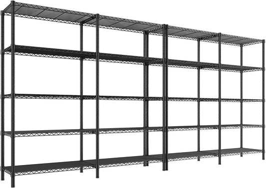 REIBII 5 Tier Wire Shelving Storage Shelves Loads 1430LBS, 58" W Metal Shelving Unit for Storage Adjustable Heavy Duty Garage Shelving Pantry Shelves Kitchen Shelving, Black, 2 Pack