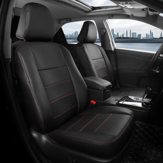 for Toyota Camry Seat Covers L LE XLE 2012 2013 2014 2015 2016 2017 - Custom Fit Car Seat Covers Full Set, Waterproof Breathable Luxury Leather Seat Covers for Cars, Black Red Not for Hybrid