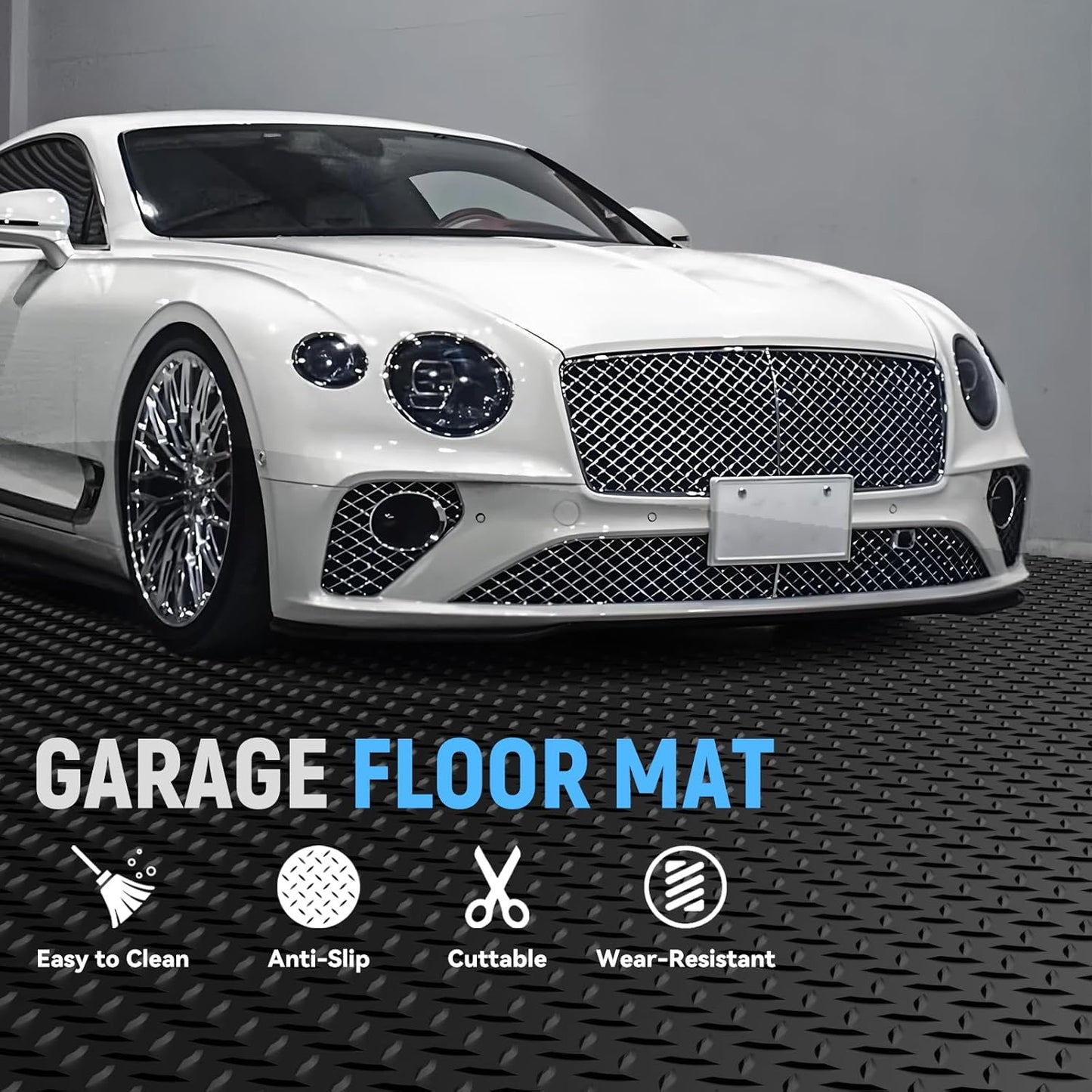 4x6 FT Garage Floor Mat,2.8mm Thickened PVC Flooring Roll for Under Car,24 SQFT Diamond Plate Black Garage Mats for Truck,Trailer,SUVs,Van,Golf Cart,Motorcycle（Included Tapes）