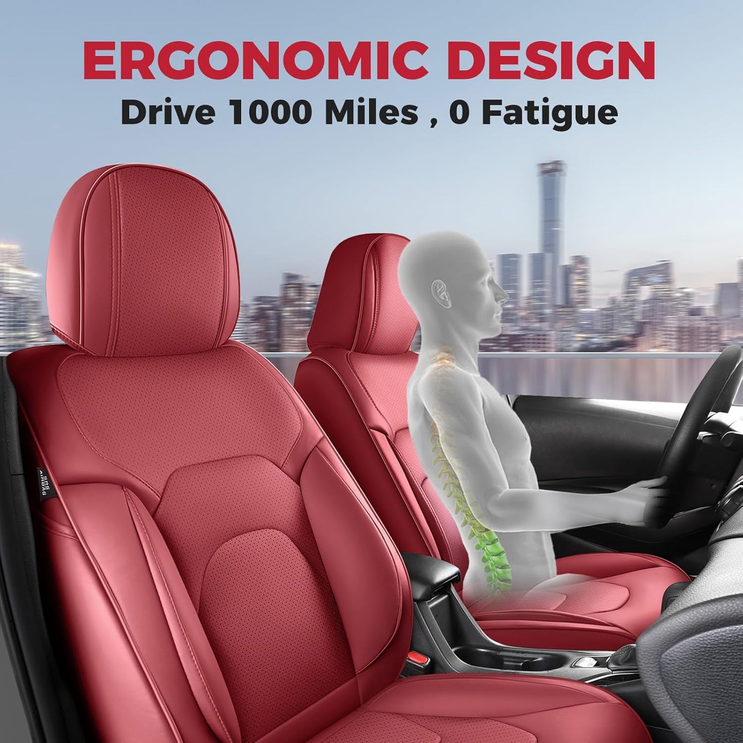 FREESOO Car Seat Covers Full Set,Waterproof Automotive Seat Covers, Leather Cars Interior Covers, Seats Protection Universal fit Babies & Adult (Wine Red)